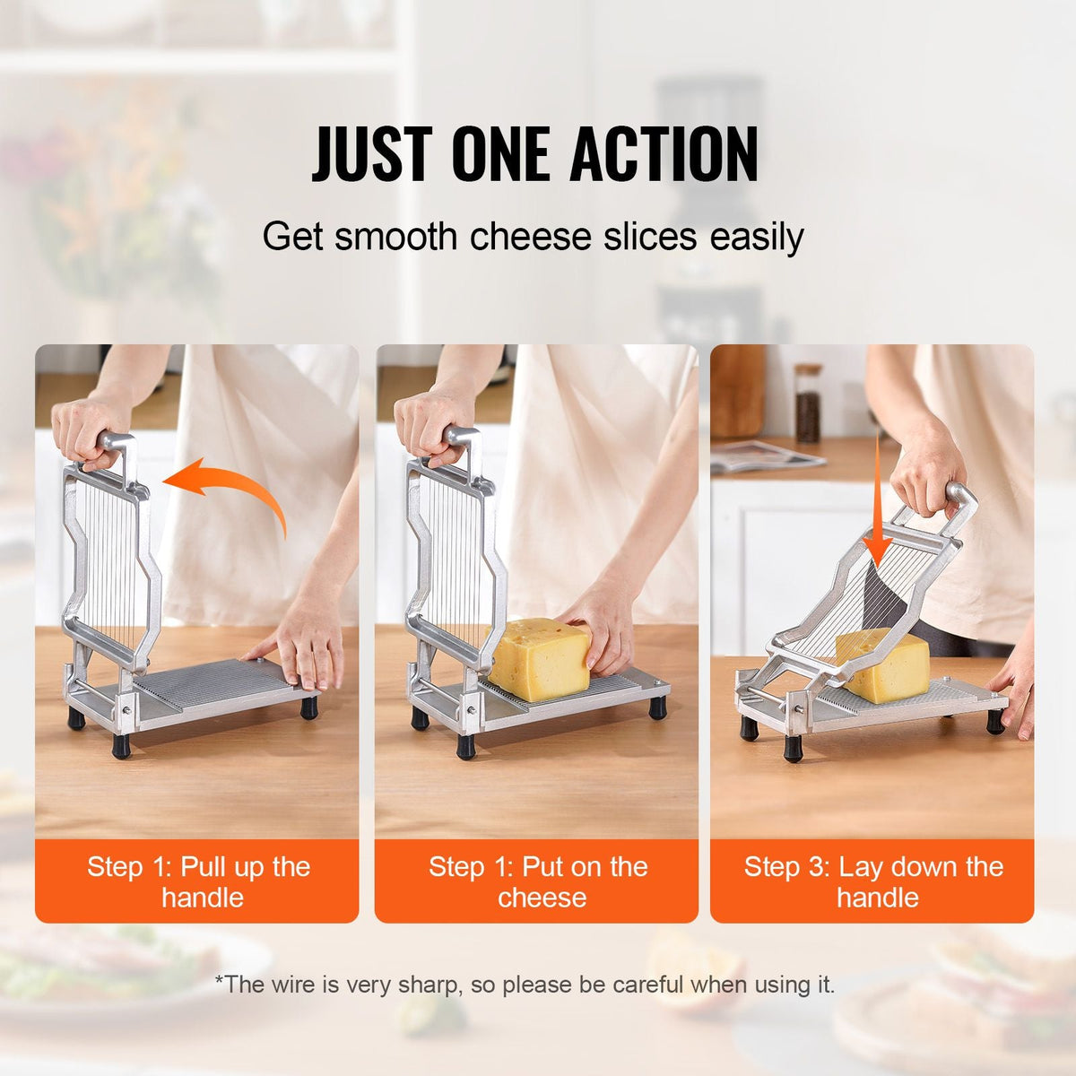 Cheese Cutter with Wire, 0.39" & 0.78" Cheeser Butter Cutting Blade, Detachable Cheese Slicer Wire, Aluminum Alloy Commercial Cheese Slicer with 316 Stainless Steel Knife Wire, Kitchen Cooking