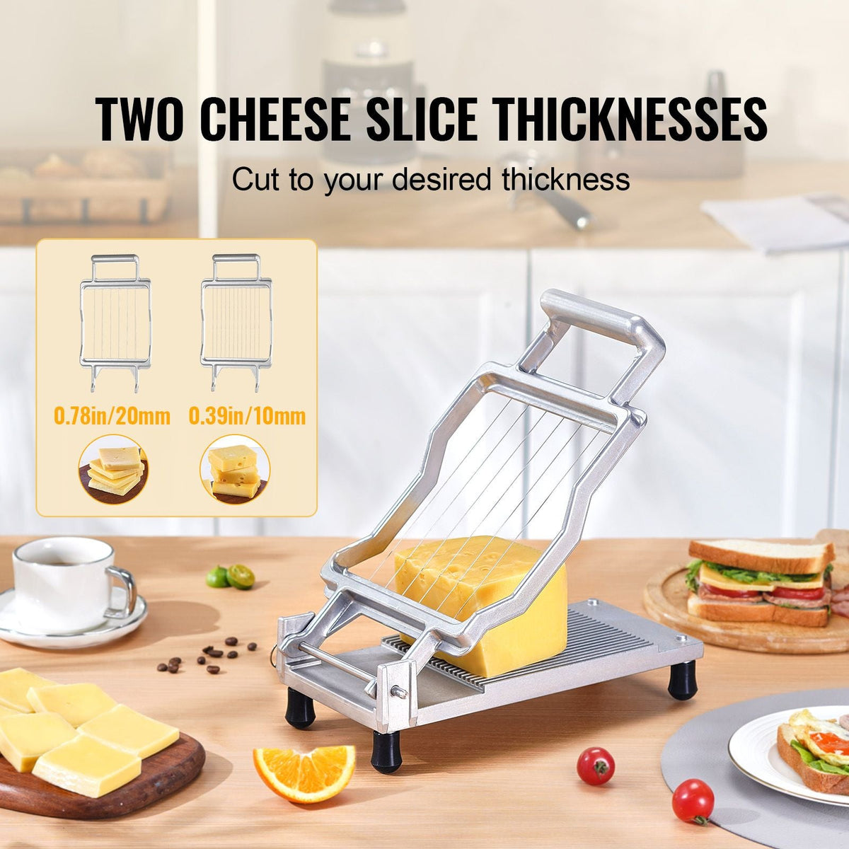 Cheese Cutter with Wire, 0.39" & 0.78" Cheeser Butter Cutting Blade, Detachable Cheese Slicer Wire, Aluminum Alloy Commercial Cheese Slicer with 316 Stainless Steel Knife Wire, Kitchen Cooking