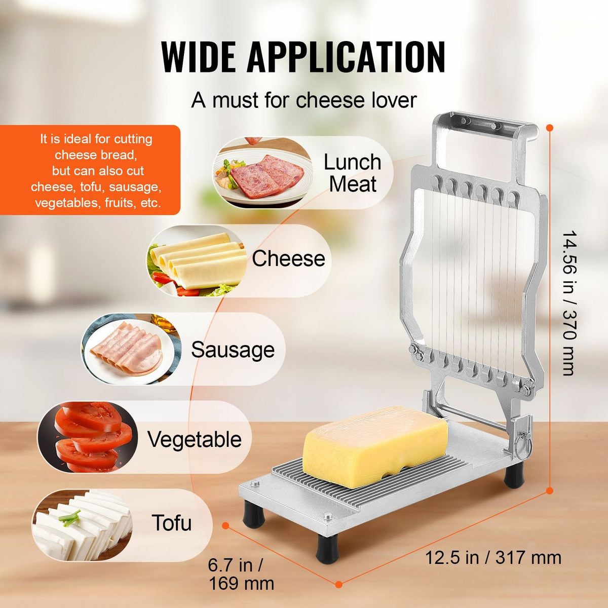 Cheese Cutter with Wire, 0.39" & 0.78" Cheeser Butter Cutting Blade, Detachable Cheese Slicer Wire, Aluminum Alloy Commercial Cheese Slicer with 316 Stainless Steel Knife Wire, Kitchen Cooking
