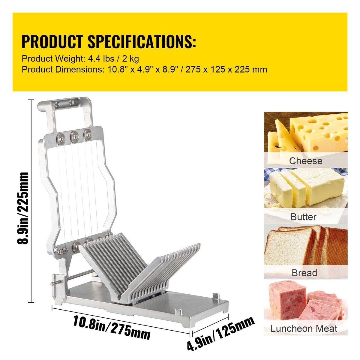 Cheese Cutter With Wire 1 cm & 2 cm Cheeser Butter Cutting Blade Replaceable Cheese Slicer Wire, Aluminum Alloy Commercial Cheese Slicer with 304 Stainless Steel Wire Kitchen Cooking Baking Tool