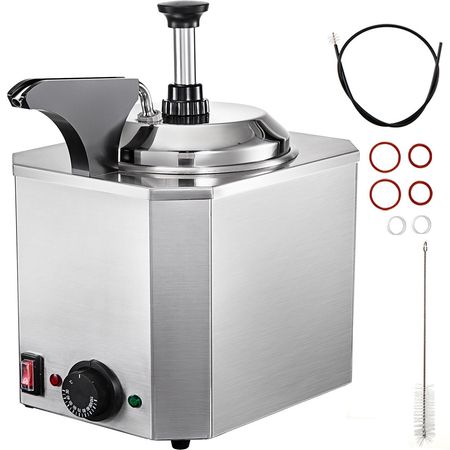Cheese Dispenser with Pump, 2.6 Qt Capacity Cheese Warmer, Stainless Steel Hot Fudge Warmer with Pump 650W Cheese Dispenser, 30-110Celsius Temp Adjustable, for Hot Fudge Cheese Caramel