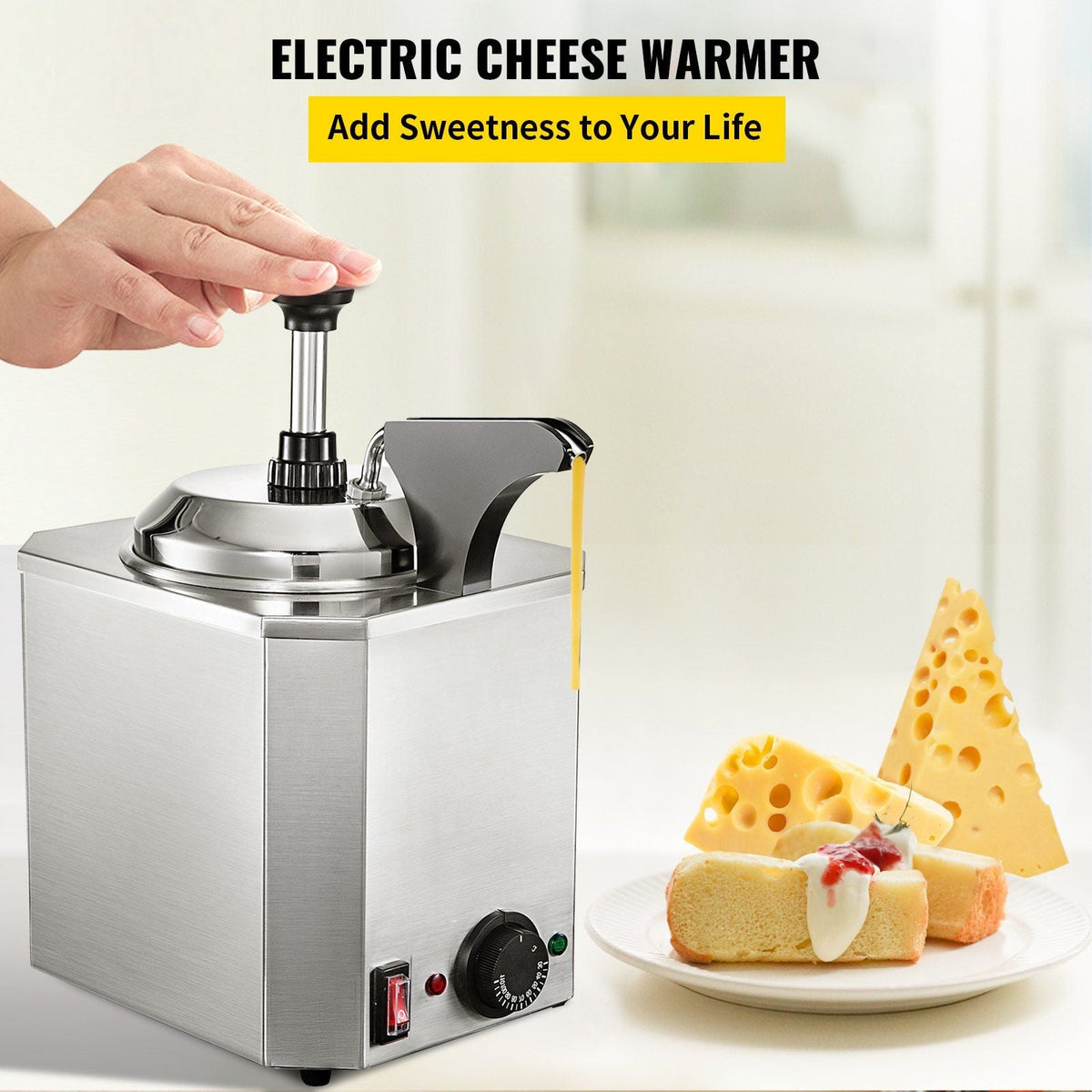 Cheese Dispenser with Pump, 2.6 Qt Capacity Cheese Warmer, Stainless Steel Hot Fudge Warmer with Pump 650W Cheese Dispenser, 30-110Celsius Temp Adjustable, for Hot Fudge Cheese Caramel