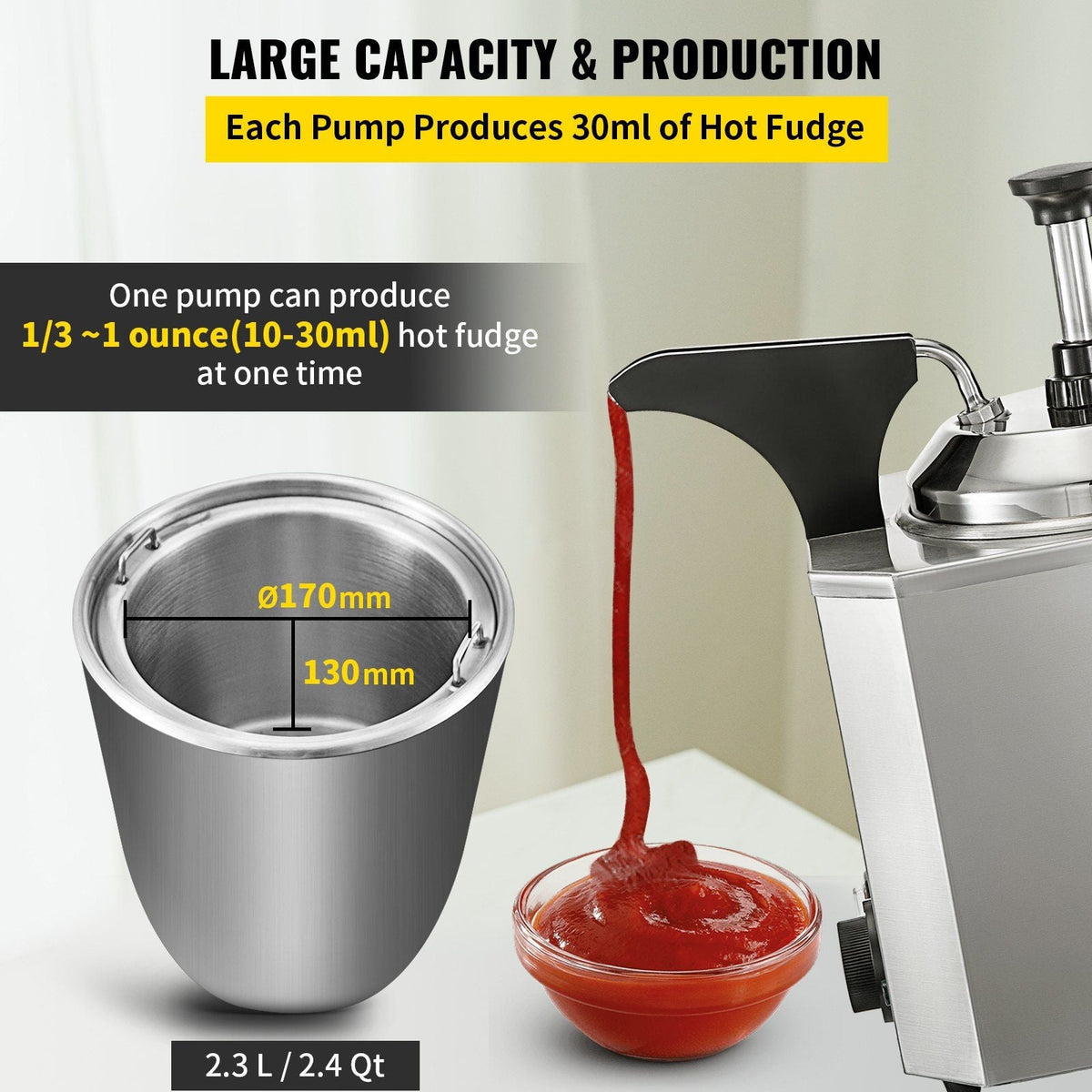 Cheese Dispenser with Pump, 2.6 Qt Capacity Cheese Warmer, Stainless Steel Hot Fudge Warmer with Pump 650W Cheese Dispenser, 30-110Celsius Temp Adjustable, for Hot Fudge Cheese Caramel