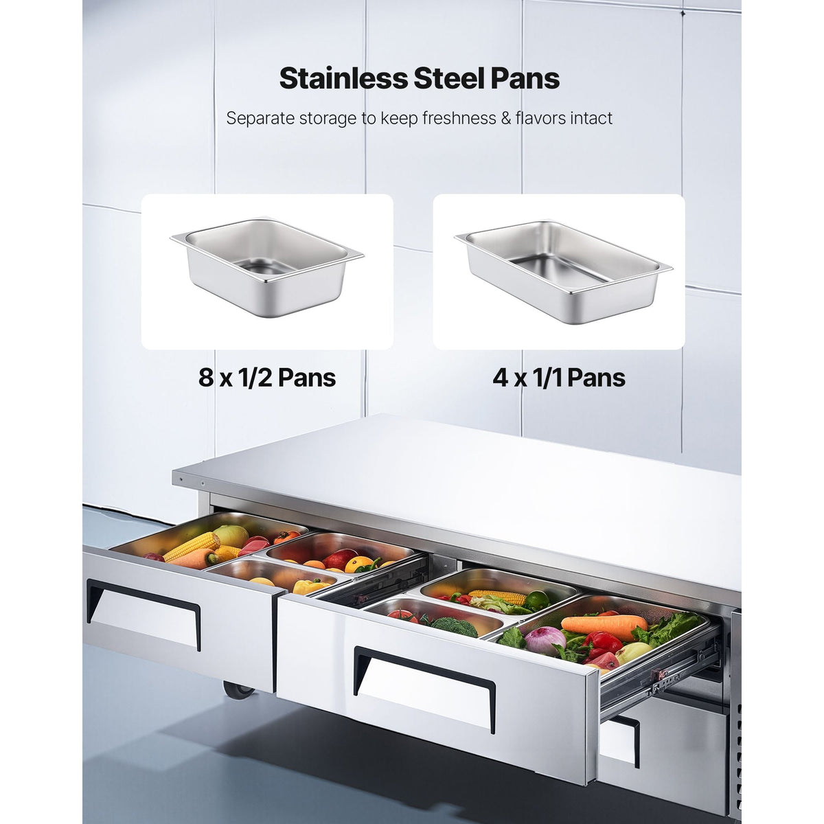 Chef Base Refrigerator, 72" W Commercial Chef Bases Worktop Refrigerators, 4-Drawer Under Counter Fridge with 12 Pans Stainless Steel, Heavy-Duty Refrigerated Base, Invisible Door Handle