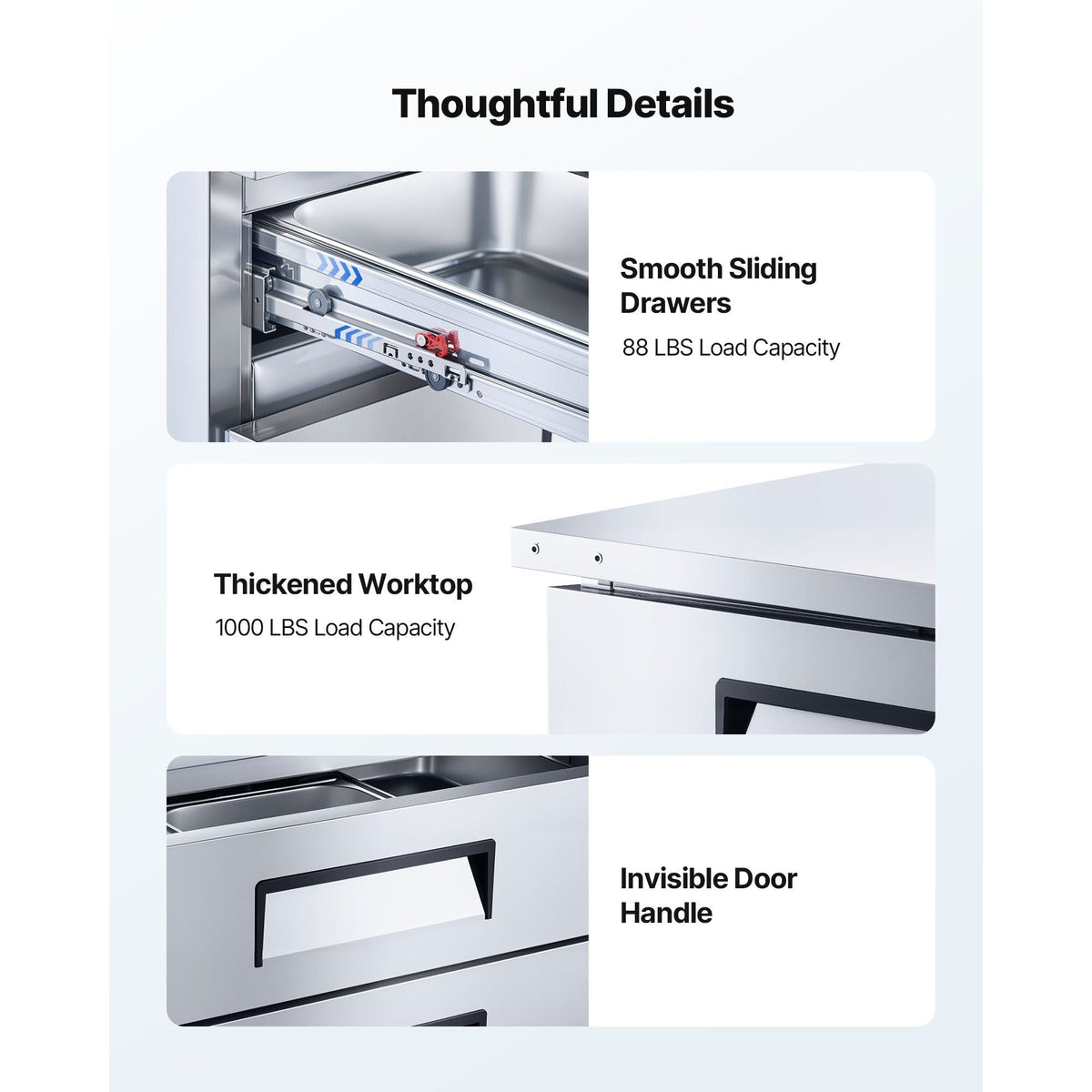 Chef Base Refrigerator, 72" W Commercial Chef Bases Worktop Refrigerators, 4-Drawer Under Counter Fridge with 12 Pans Stainless Steel, Heavy-Duty Refrigerated Base, Invisible Door Handle