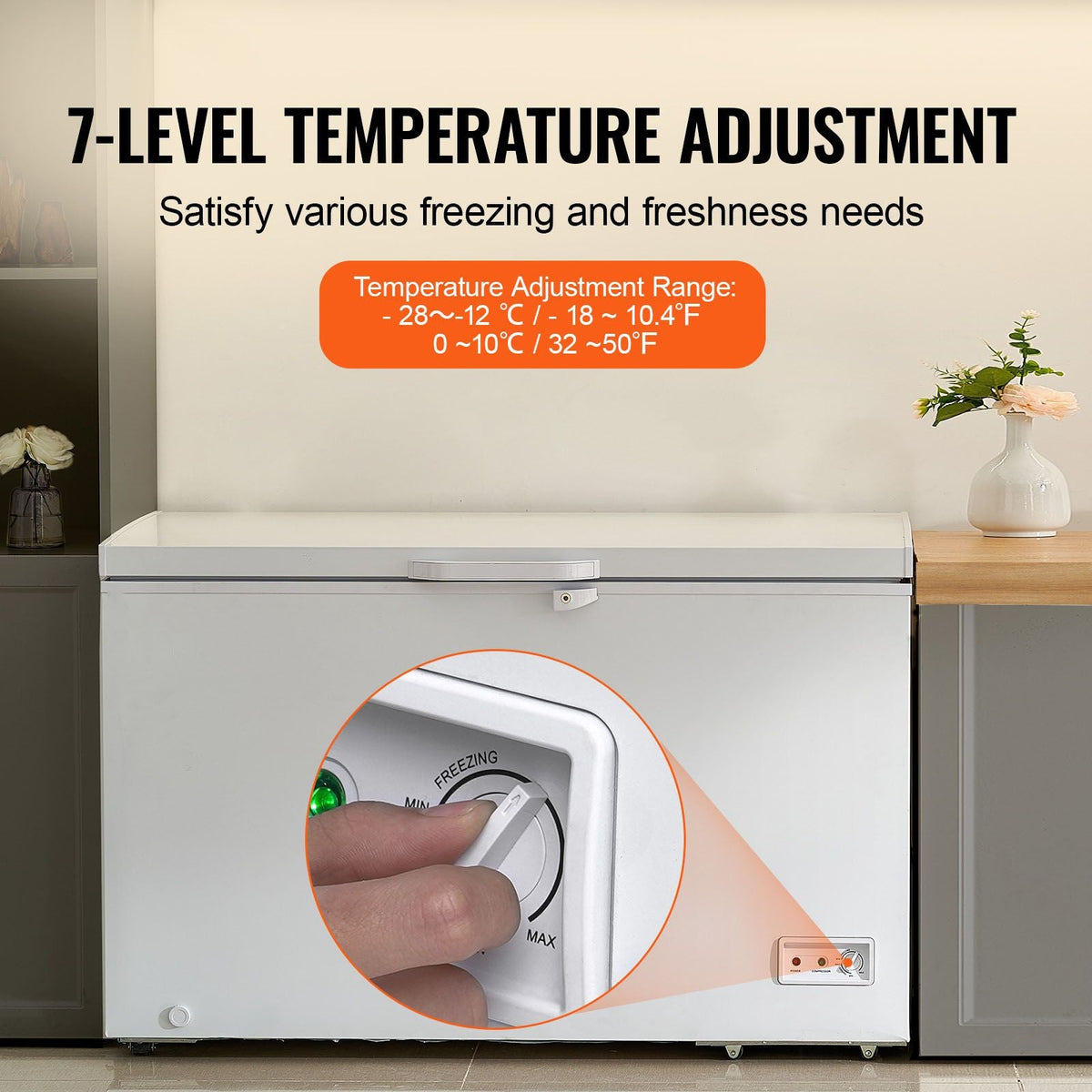 Chest Freezer, 12.8 Cu.ft / 345 L Large Deep Freezer & 4 Removable Baskets, Freestanding Top Open Door Commercial Chest Freezers with Locking Lid, 7-Level Adjustable Temp, LED Lighting, 6 Wheels