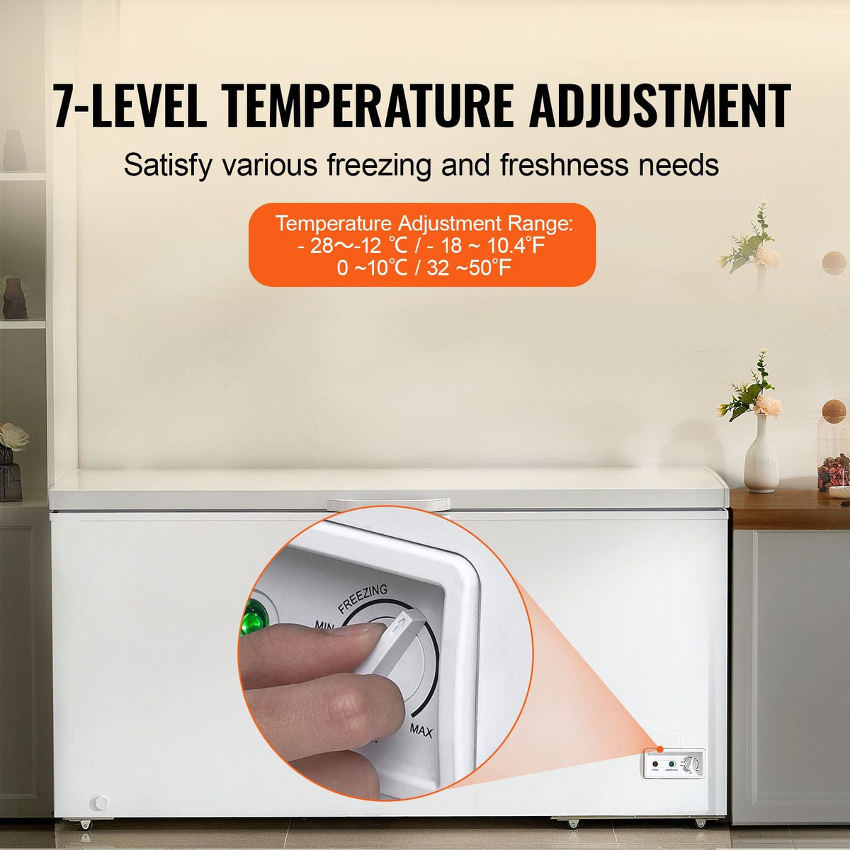 Chest Freezer, 17 Cu.ft Freestanding Top Open Door Commercial Chest Freezers, with 4 Removable Baskets, Locking Lid, Adjustable Temp for -18.4-10.4/32 to 50Fahrenheit, LED Lighting, 6 Wheels