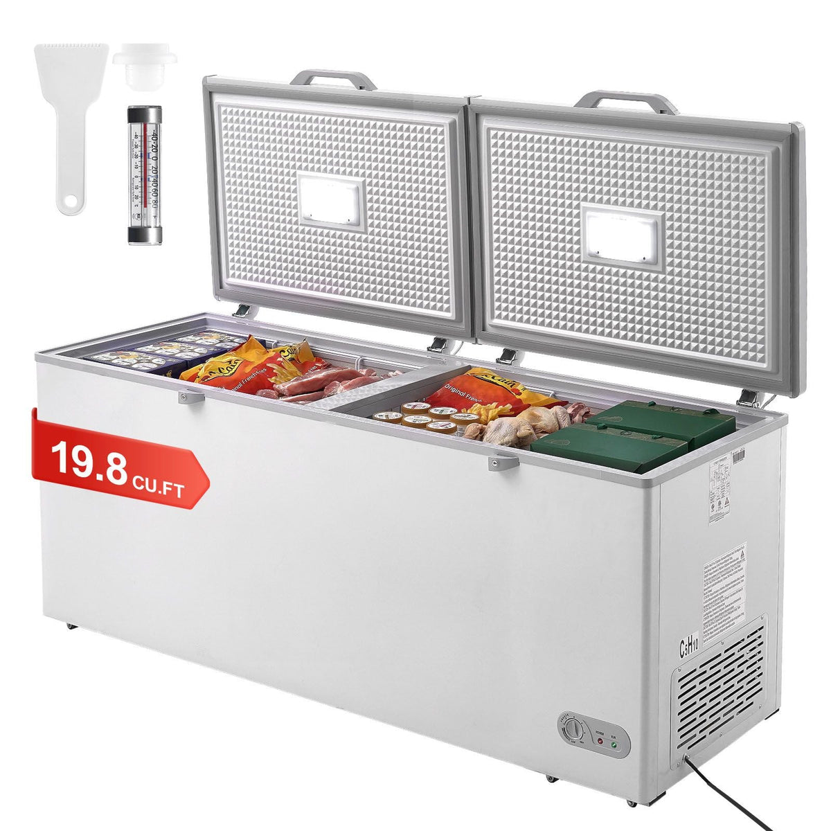 Chest Freezer, 19.8 Cu.ft / 561 L Large Deep Freezer with Split Top Double Locking Lids, Freestanding Commercial Chest Freezer & 4 Removable Baskets, 7-Level Adjustable Temp, LED Light, 6 Wheels