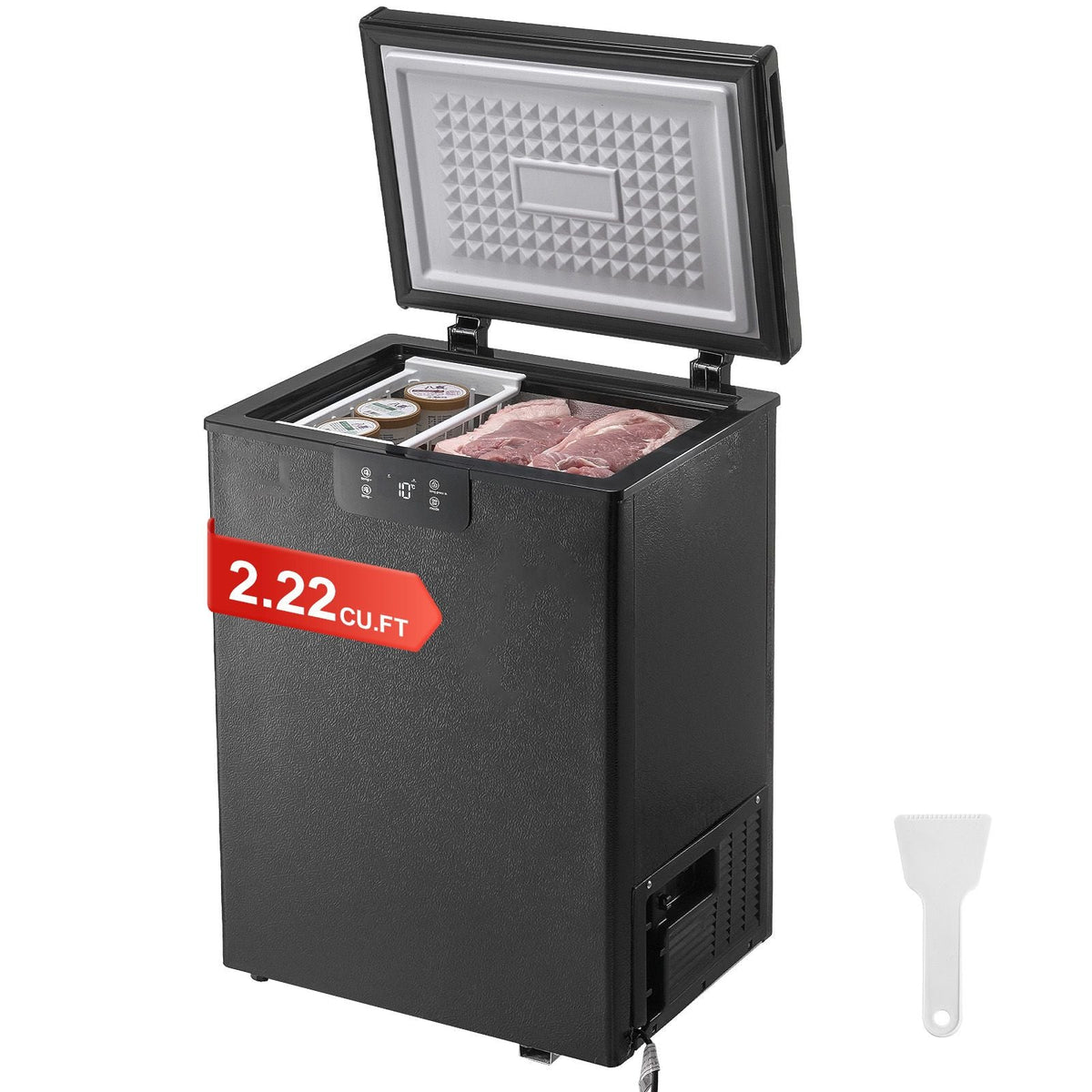 Chest Freezer, 2.22 Cu.ft / 63 L Compact Deep Freezer, Free Standing Top Open Door Chest Freezers with 2 Removable Baskets & Adjustable Thermostat, Energy Saving & Low Noise, Black