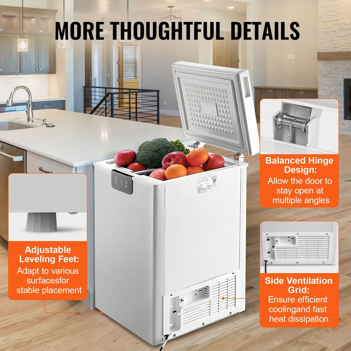 Chest Freezer, 2.22 Cu.ft / 63 L Compact Deep Freezer, Free Standing Top Open Door Chest Freezers with 2 Removable Baskets & Adjustable Thermostat, Energy Saving & Low Noise, White