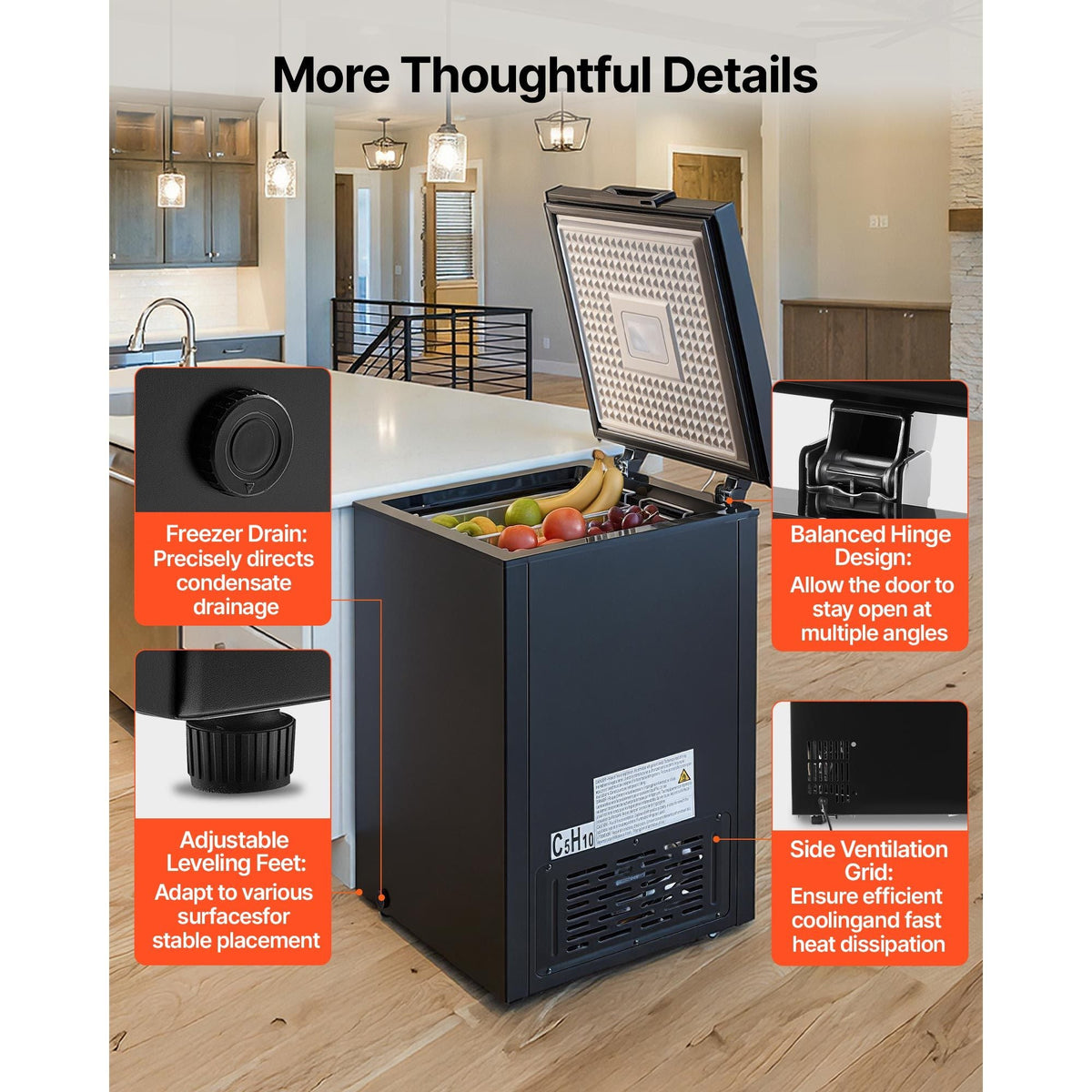 Chest Freezer, 3.3 Cu.ft Compact Deep Freezer, Free Standing Top Open Door Chest Freezers with 2 Removable Baskets & Adjustable Thermostat - Energy Saving, Low Noise & Garage Ready, Black