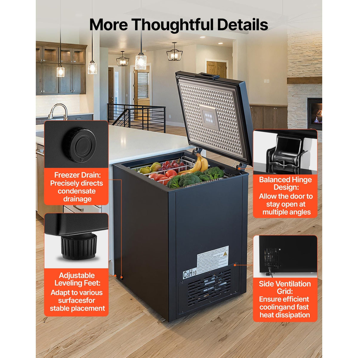 Chest Freezer, 5 Cu.ft Compact Deep Freezer, Free Standing Top Open Door Chest Freezers with 2 Removable Baskets & Adjustable Thermostat - Energy Saving, Low Noise & Garage Ready, Black