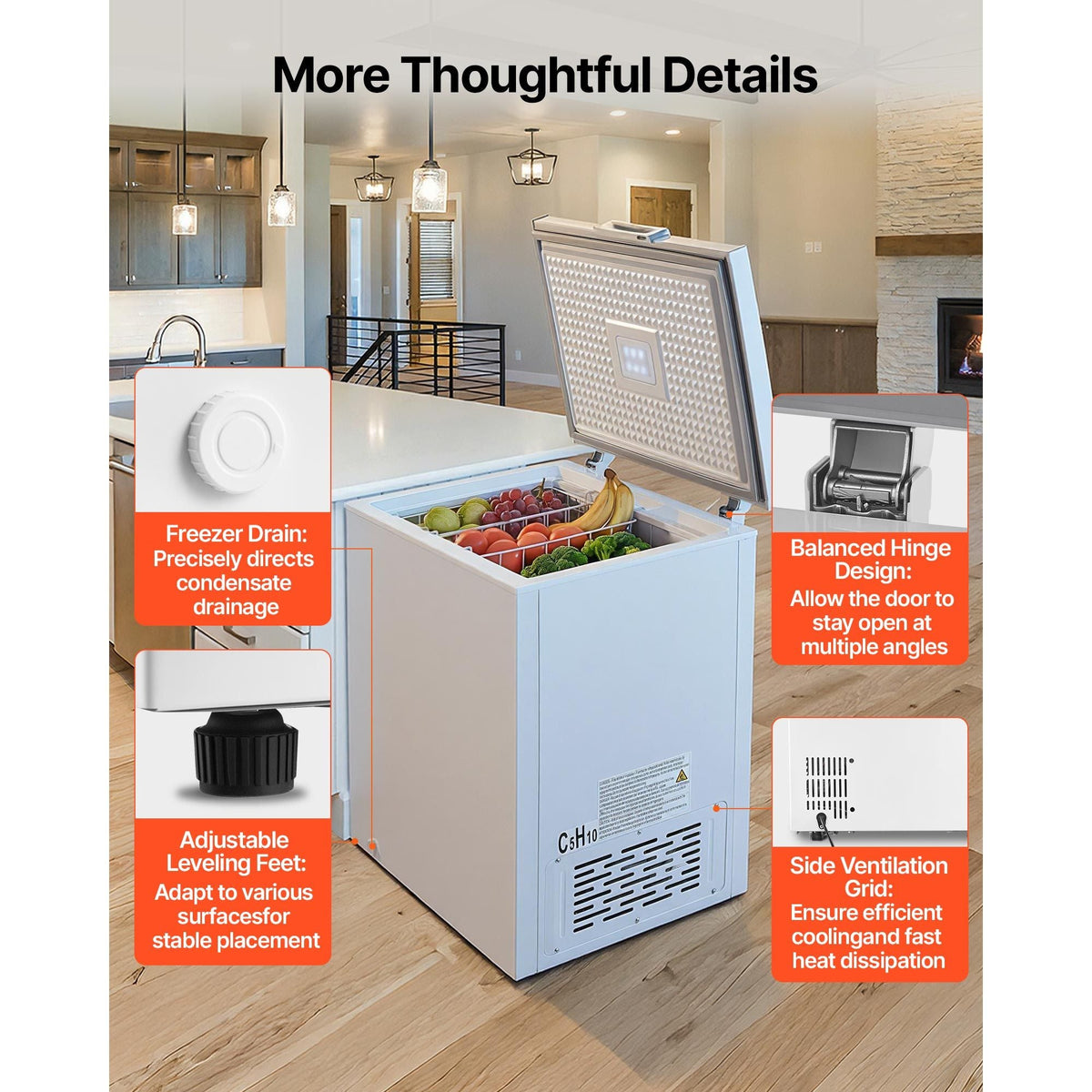 Chest Freezer, 5 Cu.ft Compact Deep Freezer, Free Standing Top Open Door Chest Freezers with 2 Removable Baskets & Adjustable Thermostat - Energy Saving, Low Noise & Garage Ready, White