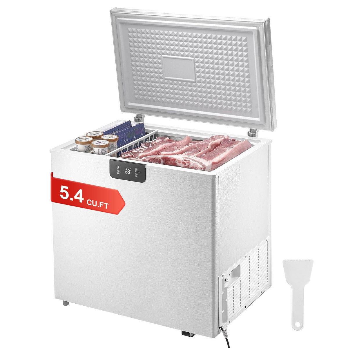 Chest Freezer, 5.4 Cu.ft / 153 L Compact Deep Freezer, Free Standing Top Open Door Compact Freezers with 2 Removable Baskets & Adjustable Thermostat, Energy Saving & Low Noise, White
