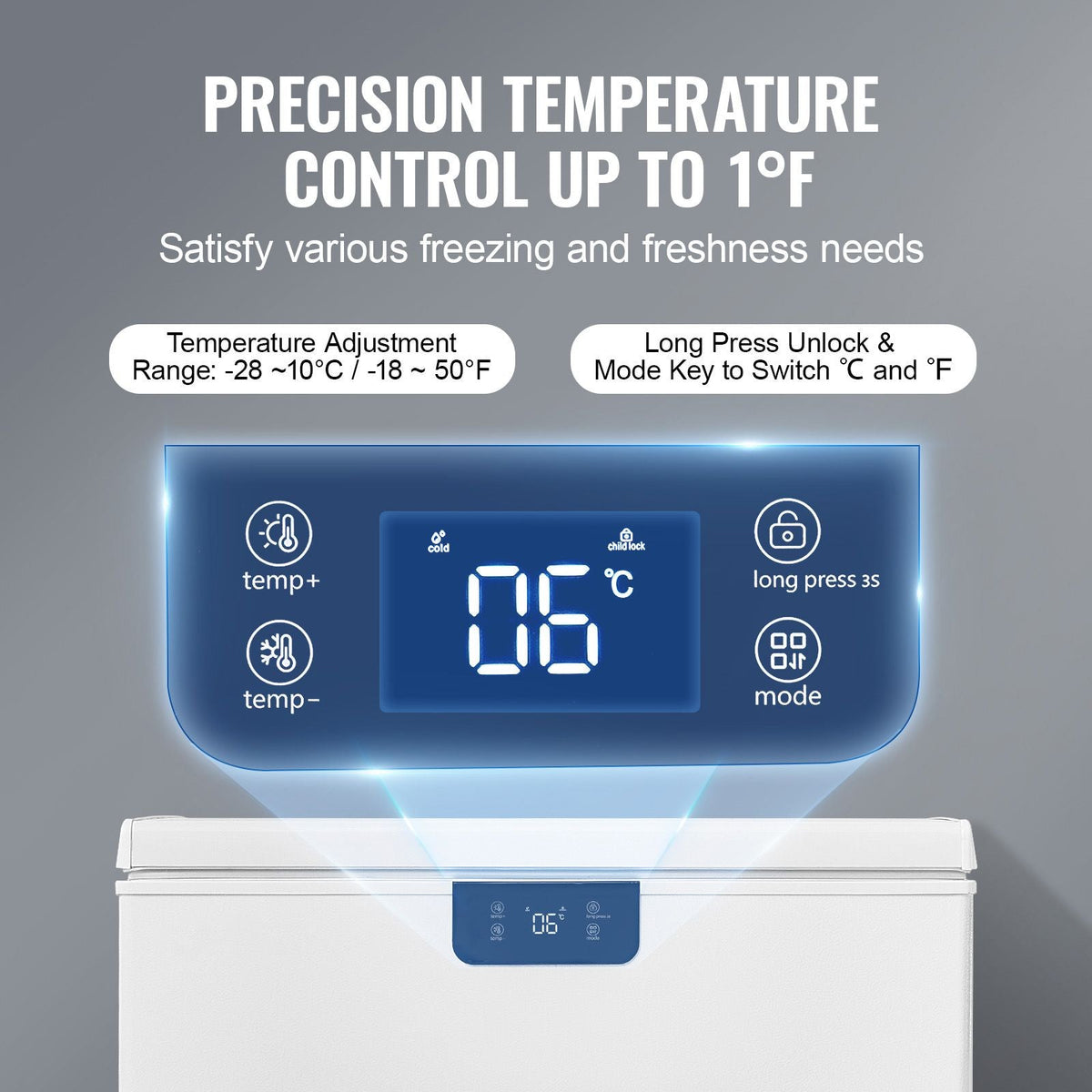 Chest Freezer, 5.4 Cu.ft / 153 L Compact Deep Freezer, Free Standing Top Open Door Compact Freezers with 2 Removable Baskets & Adjustable Thermostat, Energy Saving & Low Noise, White