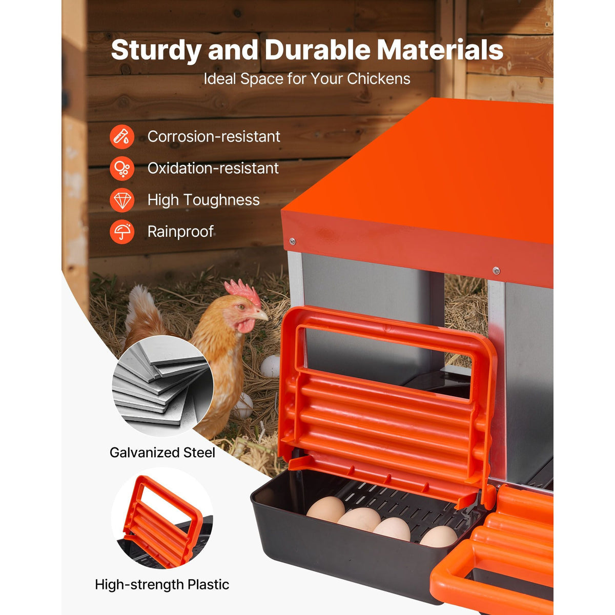 Chicken Nest Box, 10-Compartment, 30 to 45 in Stable & Corrosion-Resistant Metal Nesting Boxes with Inclined Nesting Boxes, Bottom Holes & Resting Platform, Fit for Different Chicken Breeds