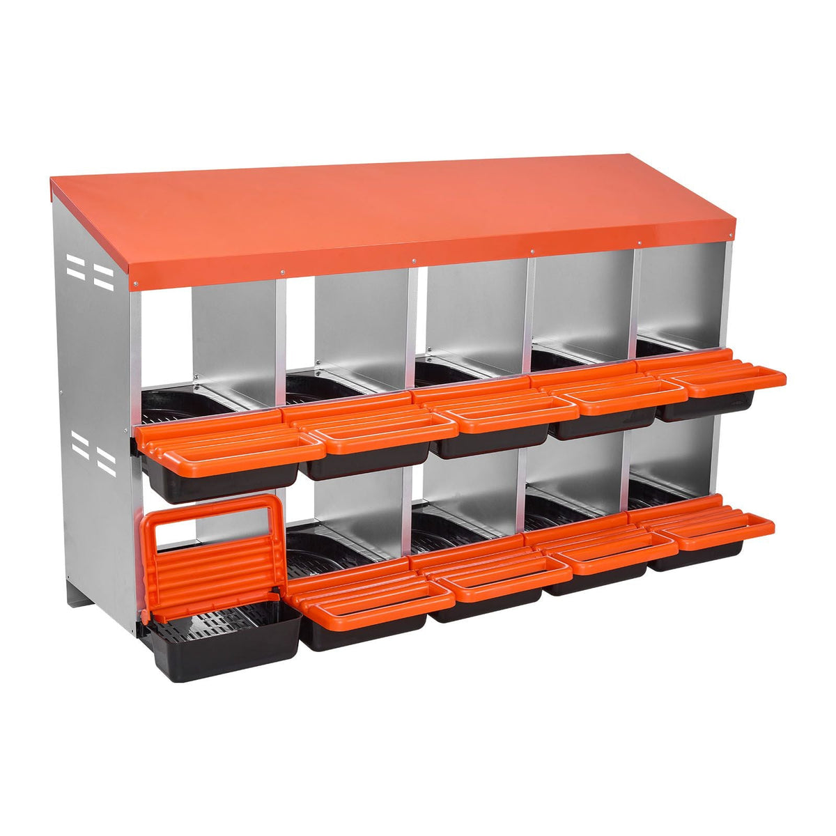 Chicken Nest Box, 10-Compartment, 30 to 45 in Stable & Corrosion-Resistant Metal Nesting Boxes with Inclined Nesting Boxes, Bottom Holes & Resting Platform, Fit for Different Chicken Breeds