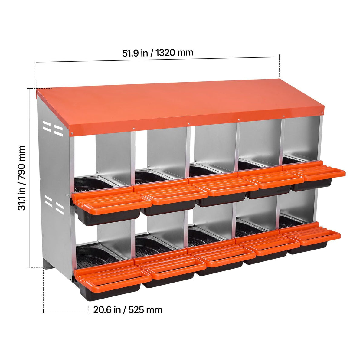 Chicken Nest Box, 10-Compartment, 30 to 45 in Stable & Corrosion-Resistant Metal Nesting Boxes with Inclined Nesting Boxes, Bottom Holes & Resting Platform, Fit for Different Chicken Breeds