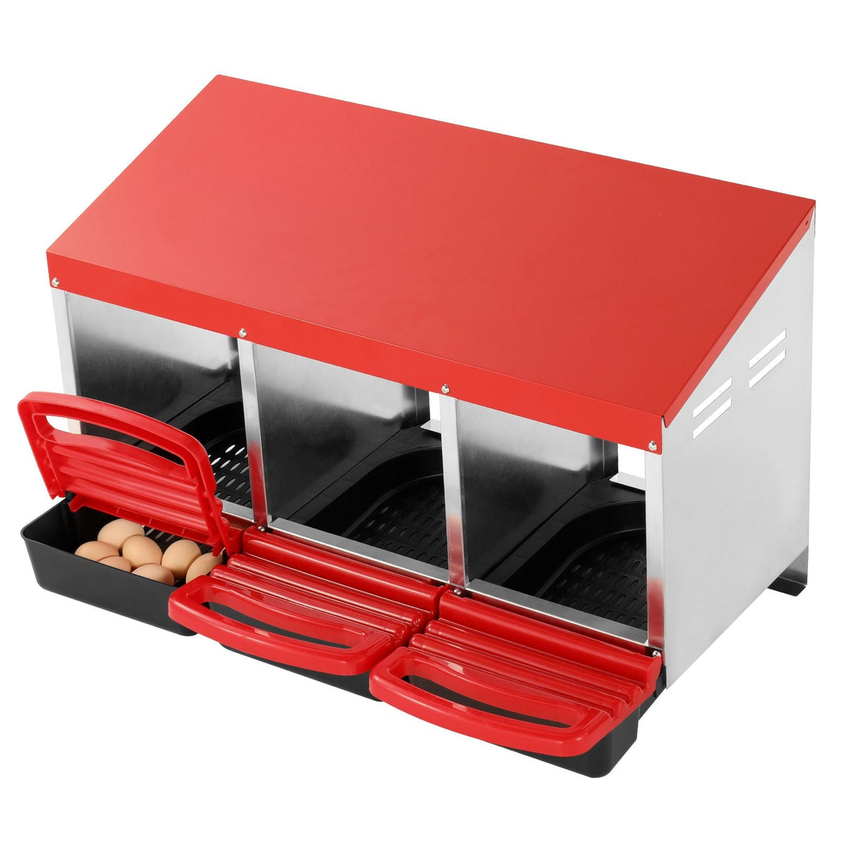 Chicken Nest Box, 3-Compartment, 15 to 30 in Stable & Corrosion-Resistant Metal Nesting Boxes with Inclined Nesting Boxes, Bottom Holes & Resting Platform, Fit for Different Chicken Breeds