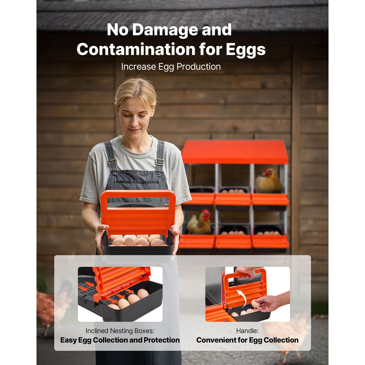 Chicken Nest Box, 6-Compartment, 30 to 45 in Stable & Corrosion-Resistant Metal Nesting Boxes with Inclined Nesting Boxes, Bottom Holes & Resting Platform, Fit for Different Chicken Breeds