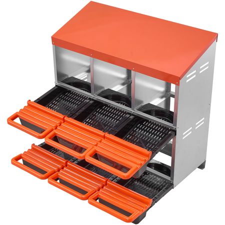 Chicken Nest Box, 6-Compartment, 30 to 45 in Stable & Corrosion-Resistant Metal Nesting Boxes with Inclined Nesting Boxes, Bottom Holes & Resting Platform, Fit for Different Chicken Breeds