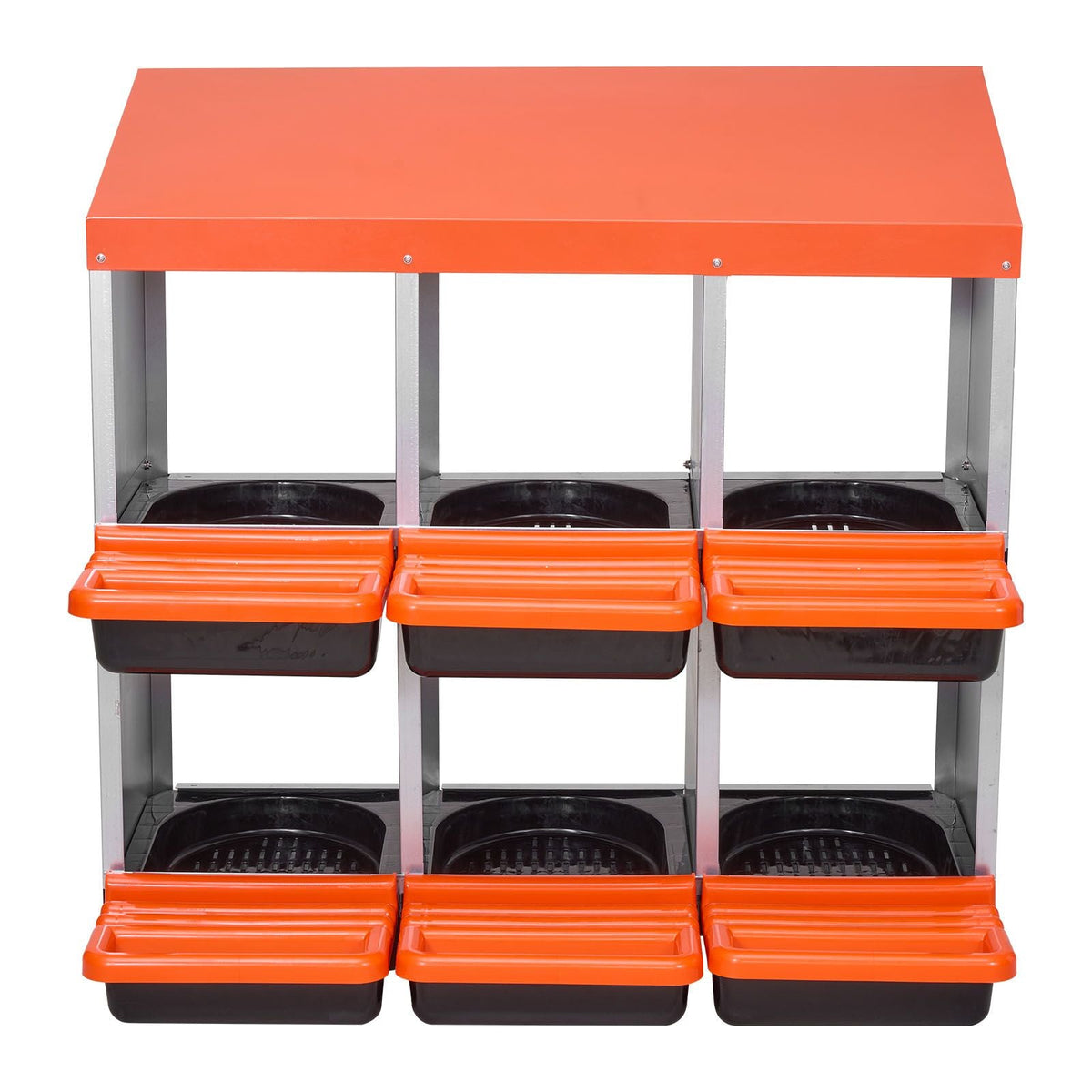 Chicken Nest Box, 6-Compartment, 30 to 45 in Stable & Corrosion-Resistant Metal Nesting Boxes with Inclined Nesting Boxes, Bottom Holes & Resting Platform, Fit for Different Chicken Breeds