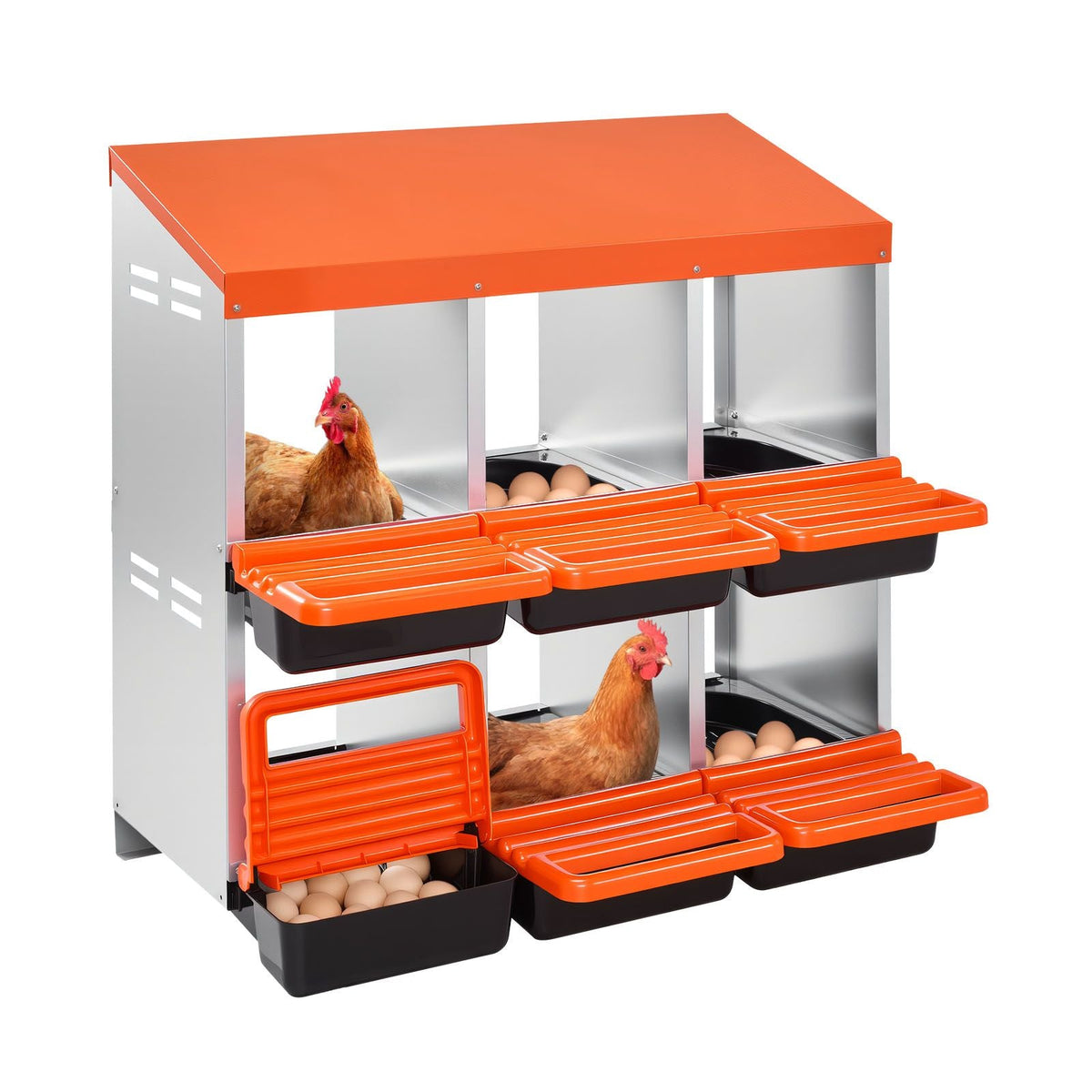 Chicken Nest Box, 6-Compartment, 30 to 45 in Stable & Corrosion-Resistant Metal Nesting Boxes with Inclined Nesting Boxes, Bottom Holes & Resting Platform, Fit for Different Chicken Breeds