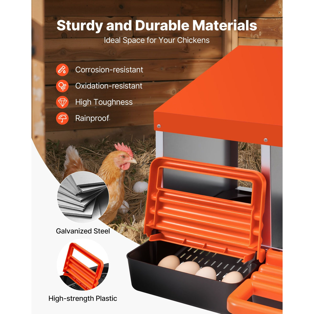 Chicken Nest Box, 6-Compartment, 30 to 45 in Stable & Corrosion-Resistant Metal Nesting Boxes with Inclined Nesting Boxes, Bottom Holes & Resting Platform, Fit for Different Chicken Breeds