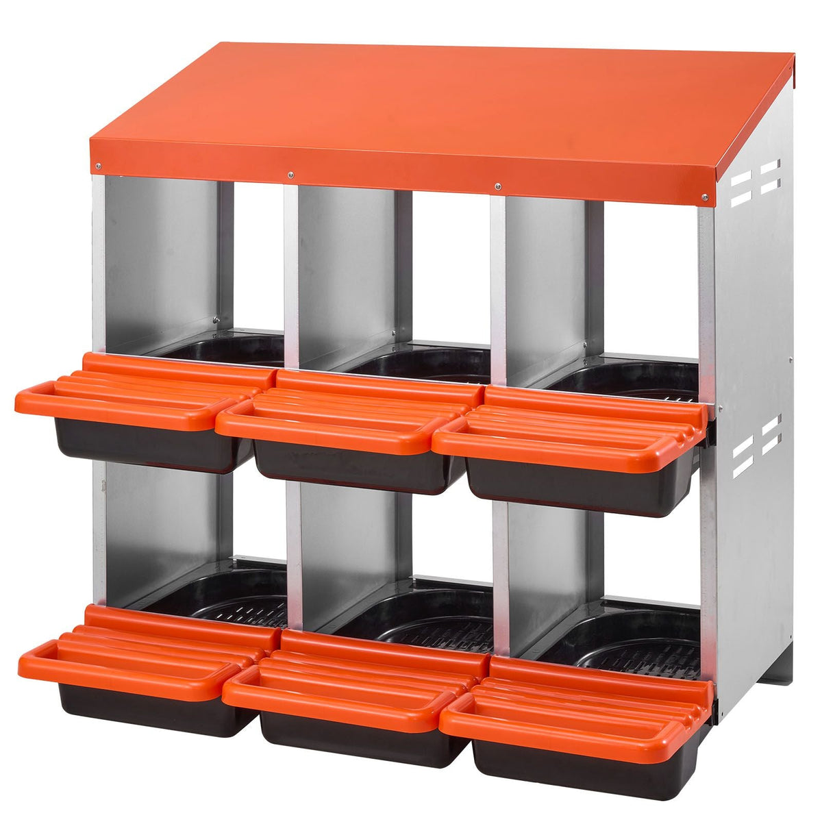 Chicken Nest Box, 6-Compartment, 30 to 45 in Stable & Corrosion-Resistant Metal Nesting Boxes with Inclined Nesting Boxes, Bottom Holes & Resting Platform, Fit for Different Chicken Breeds