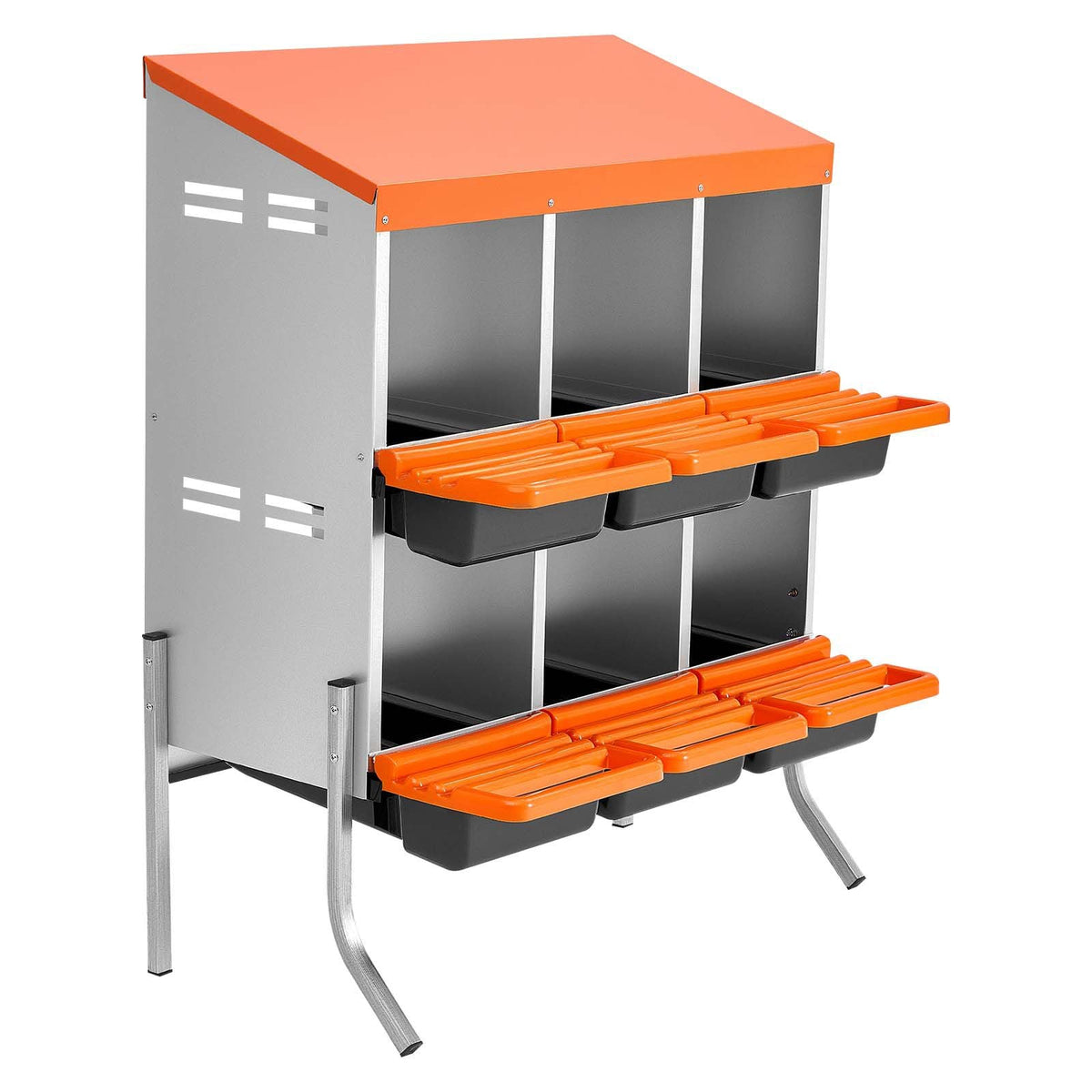Chicken Nesting Boxes, 6 Compartments, with Support Legs, Easy Egg Collection, Galvanized Steel and High-Strength Plastic, Roll Away Nesting Boxes for Chickens and Hens Laying Eggs, Orange