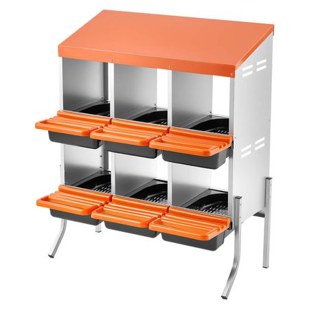 Chicken Nesting Boxes, 6 Compartments, with Support Legs, Easy Egg Collection, Galvanized Steel and High-Strength Plastic, Roll Away Nesting Boxes for Chickens and Hens Laying Eggs, Orange
