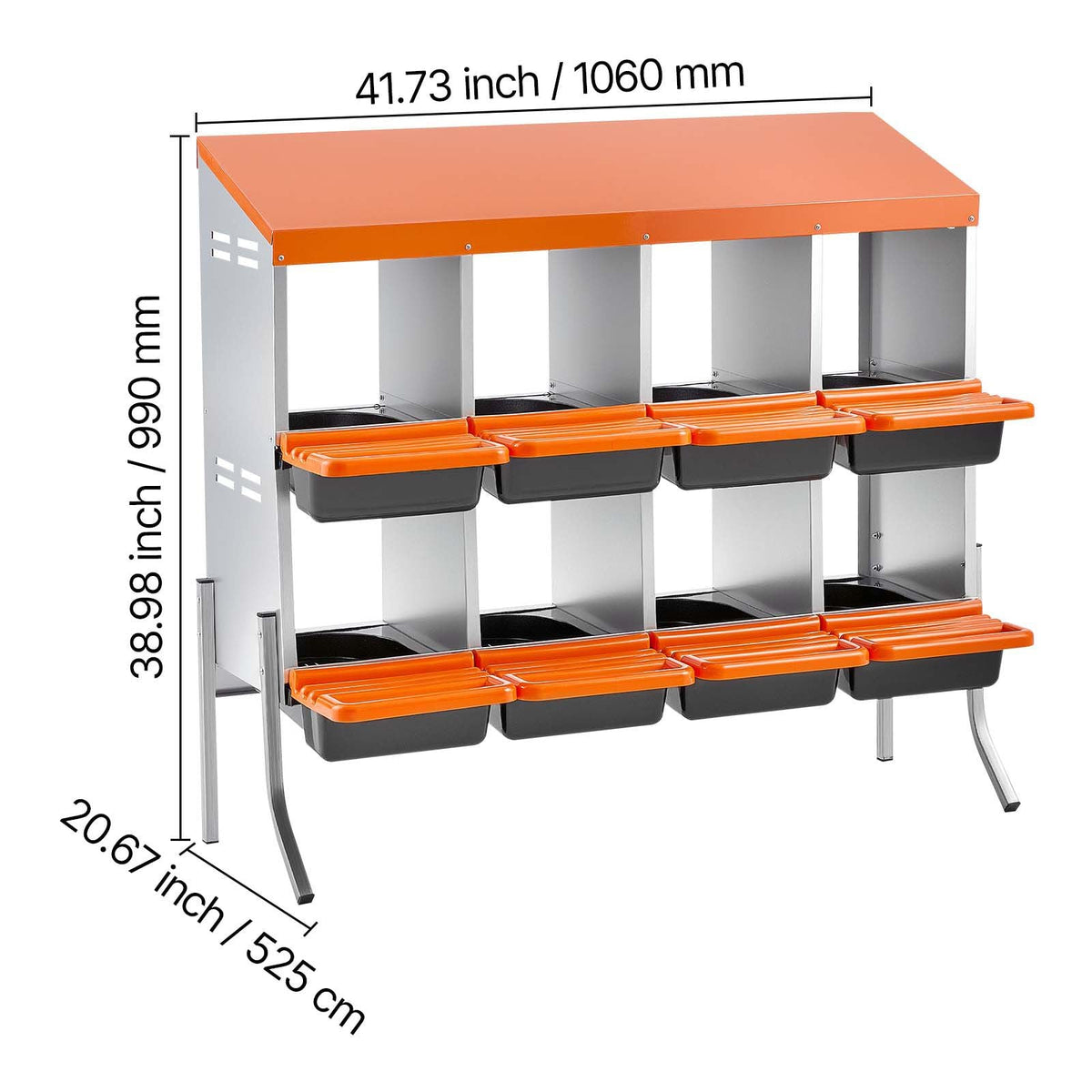 Chicken Nesting Boxes, 8 Compartments, with Support Legs, Easy Egg Collection, Galvanized Steel and High-Strength Plastic, Roll Away Nesting Boxes for Chickens and Hens Laying Eggs, Orange