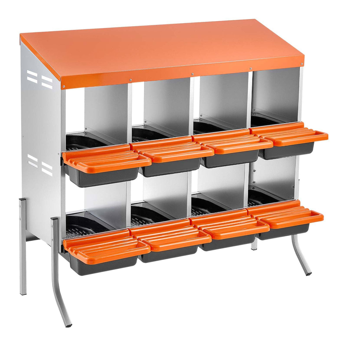 Chicken Nesting Boxes, 8 Compartments, with Support Legs, Easy Egg Collection, Galvanized Steel and High-Strength Plastic, Roll Away Nesting Boxes for Chickens and Hens Laying Eggs, Orange