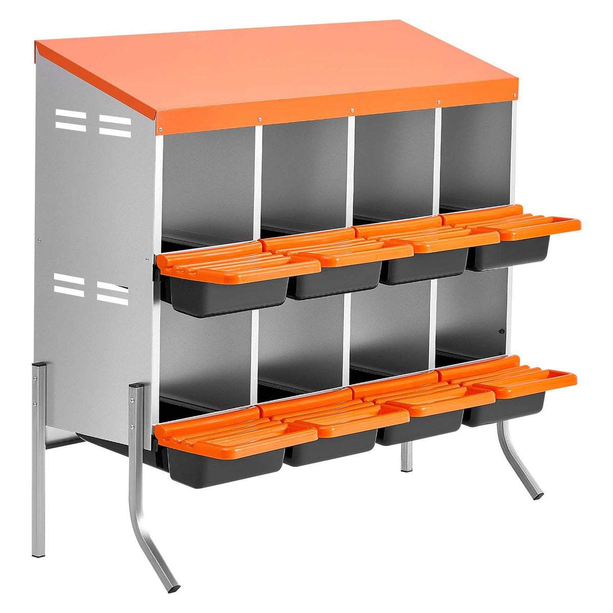 Chicken Nesting Boxes, 8 Compartments, with Support Legs, Easy Egg Collection, Galvanized Steel and High-Strength Plastic, Roll Away Nesting Boxes for Chickens and Hens Laying Eggs, Orange