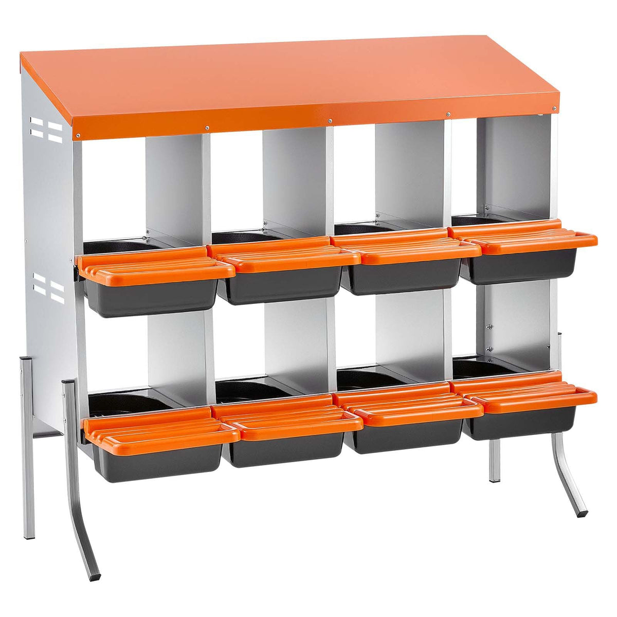 Chicken Nesting Boxes, 8 Compartments, with Support Legs, Easy Egg Collection, Galvanized Steel and High-Strength Plastic, Roll Away Nesting Boxes for Chickens and Hens Laying Eggs, Orange