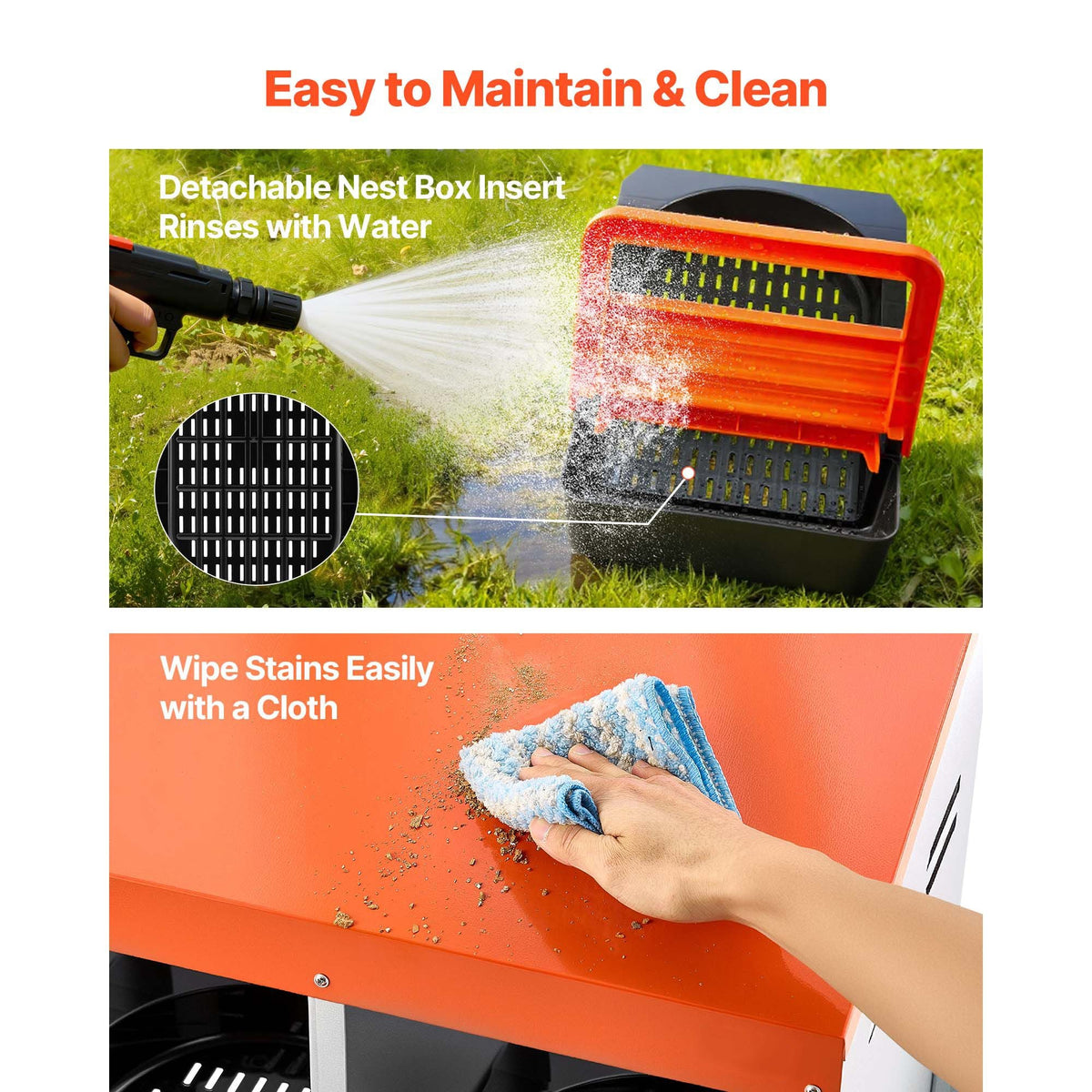 Chicken Nesting Boxes, 8 Compartments, with Support Legs, Easy Egg Collection, Galvanized Steel and High-Strength Plastic, Roll Away Nesting Boxes for Chickens and Hens Laying Eggs, Orange