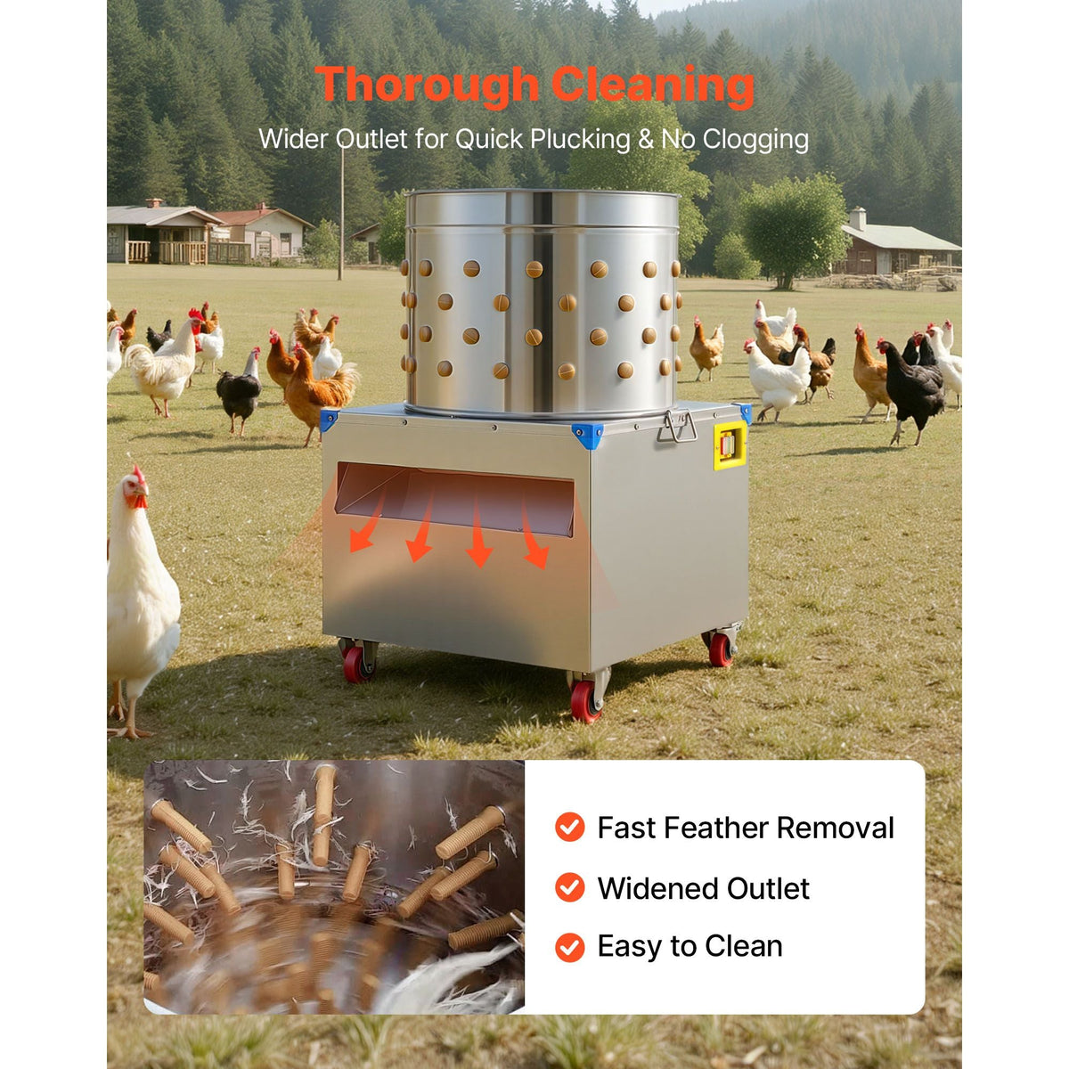 Chicken Plucker Machine, 19.7 in Drum, 2HP & 275RPM Electric Chicken Plucking Machine with 106 Soft Fingers & Transport Wheels, Stainless Steel Feather Remover for Processing 2-4 Chicks Once