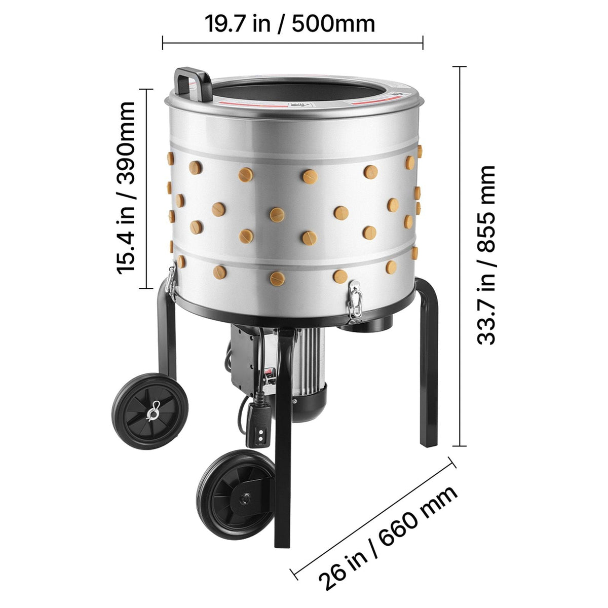 Chicken Plucker Machine, 19.7 in Drum, 750W & 275RPM Electric Chicken Plucking Machine with 98 Soft Fingers & Transport Wheels, Stainless Steel Feather Remover for Processing 2 Chicks Once