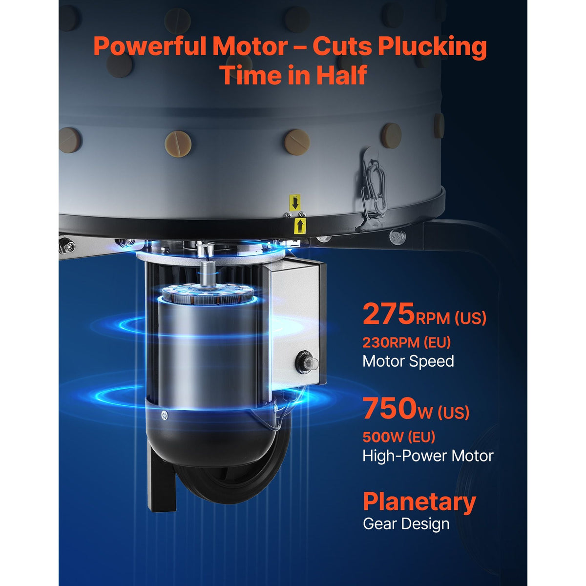 Chicken Plucker Machine, 19.7 in Drum, 750W & 275RPM Electric Chicken Plucking Machine with 98 Soft Fingers & Transport Wheels, Stainless Steel Feather Remover for Processing 2 Chicks Once