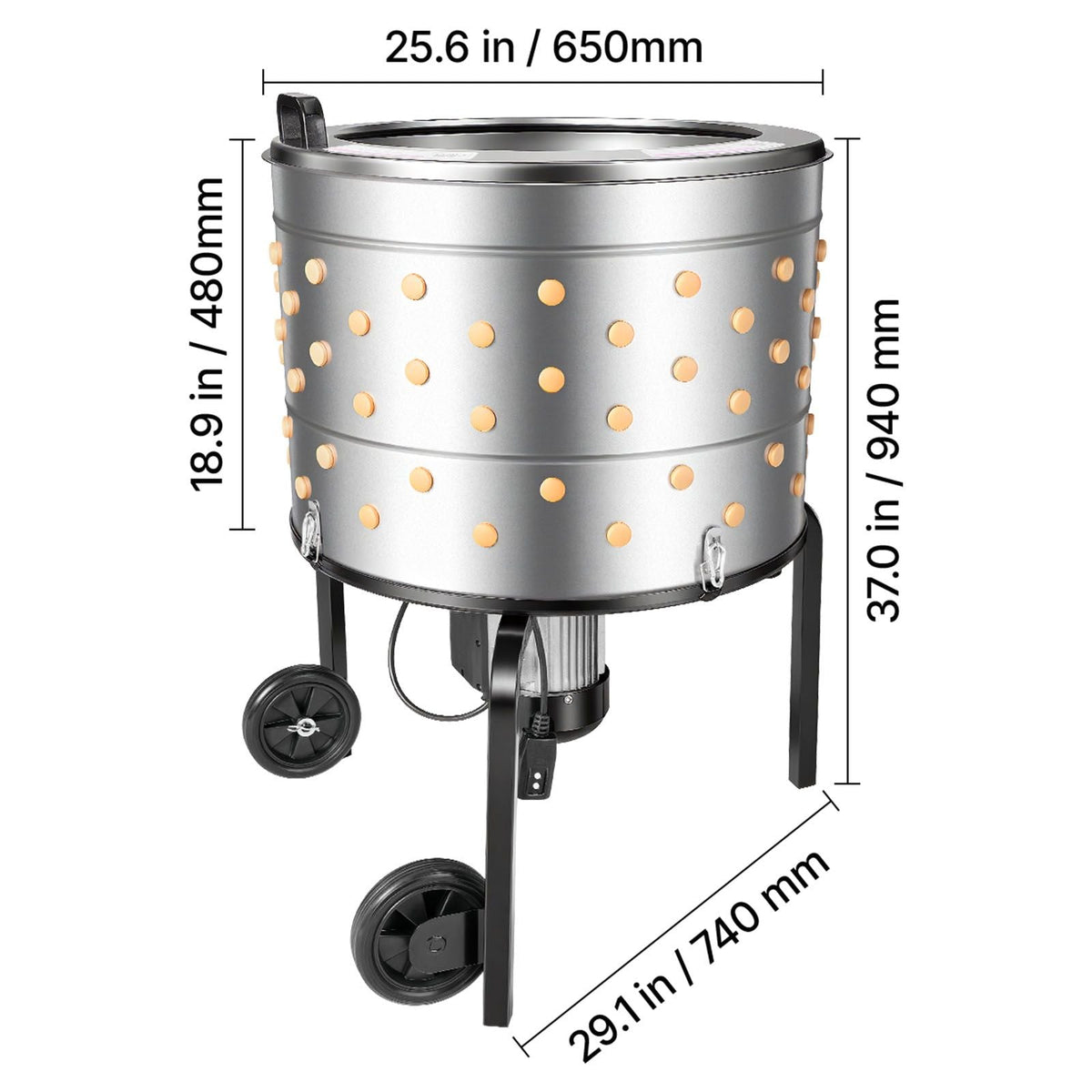 Chicken Plucker Machine, 25.6 in Drum, 1200W & 275RPM Electric Chicken Plucking Machine with 158 Soft Fingers & Transport Wheels, Stainless Steel Feather Remover for Processing 4 Chicks Once