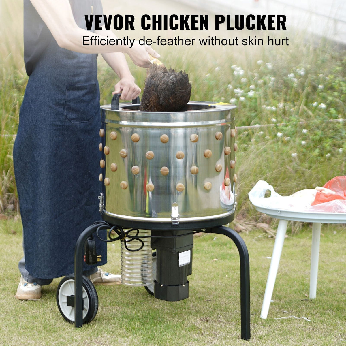 Chicken Plucker Machine, Feather Plucker with 20-inch Stainless Steel Drum, Defeathering Equipment with 108 Soft Fingers, Simple Debris Collection, 500W High Power Poultry Plucking