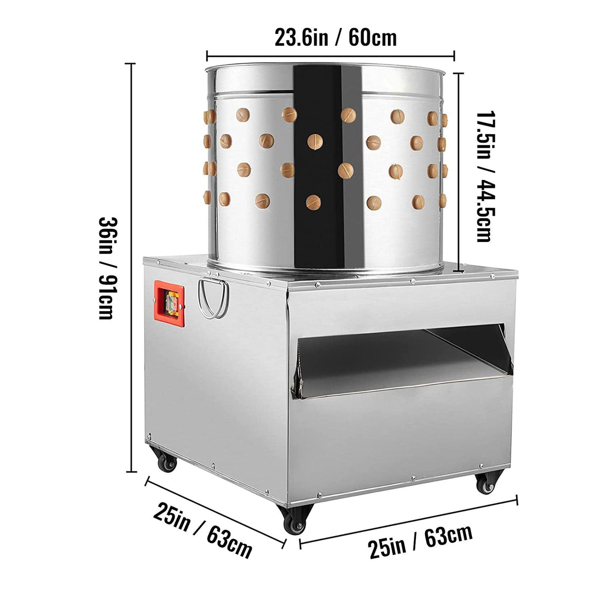 Chicken Poultry Plucker 2200W 240R/min Turkey Chicken Poultry Plucking Machine 23.5inch Barrel Diameter Stainless Steel Feather Plucking Machine with Wheels Defeather Hair Removal Machine
