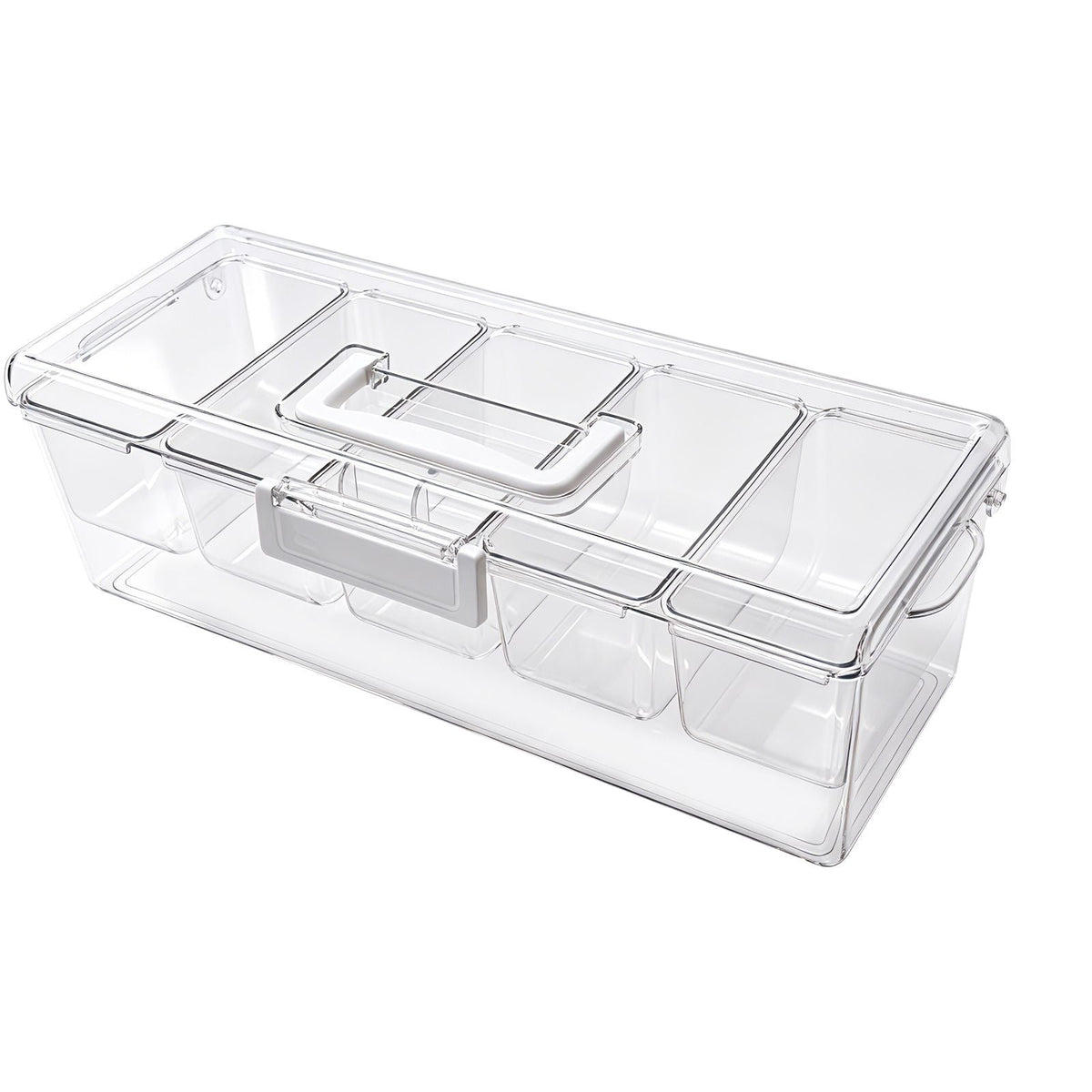 Chilled Condiment Server Caddy, 5 Compartment Ice Cooled Serving Container, Plastic Fruit Garnish Tray Platter with Lid, for Taco Salad Bar Accessories, Party Home Restaurant Supplies