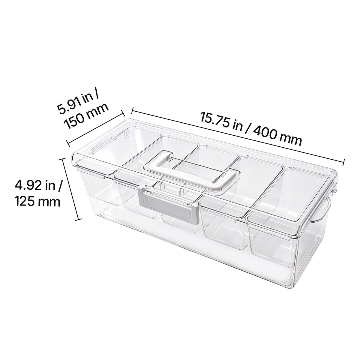 Chilled Condiment Server Caddy, 5 Compartment Ice Cooled Serving Container, Plastic Fruit Garnish Tray Platter with Lid, for Taco Salad Bar Accessories, Party Home Restaurant Supplies