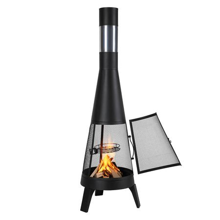 Chiminea, 20 Inch Outdoor Wood Burning Firepit, Conical Fireplace for BBQ & Warming, Outside Wooden Fire Pit with Grill Mesh, Chimney Coat & Rustproof Chiminea Lid, for Patio, Garden, Backyard