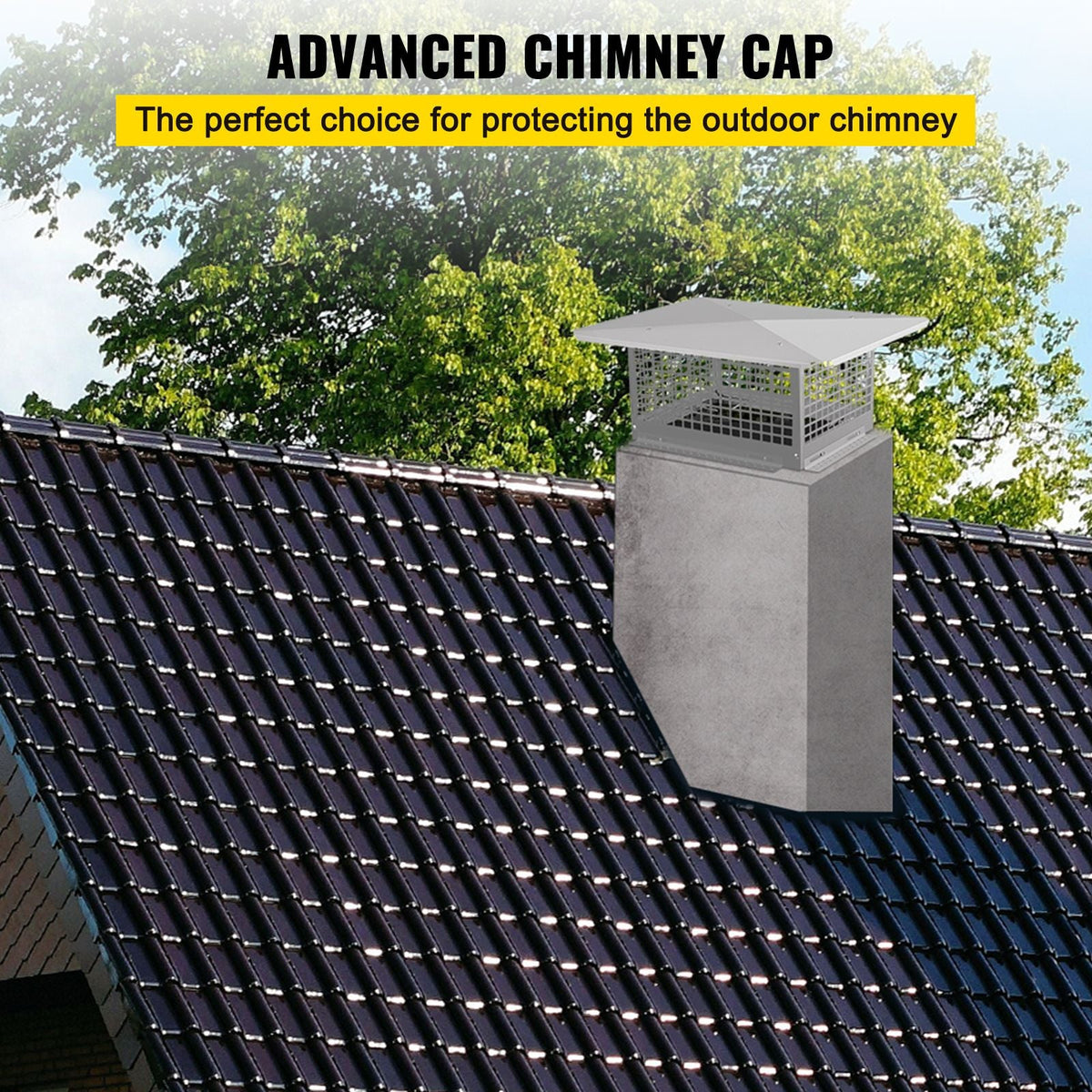 Chimney Cap, 13\" x 21\" Flue Caps, 304 Stainless Steel Fireplace Chimney Cover, Adjustable Metal Spark Arrestor with Bolts Screws, Mesh Chimney Flue Cover for Outside Existing Clay Flue Tile