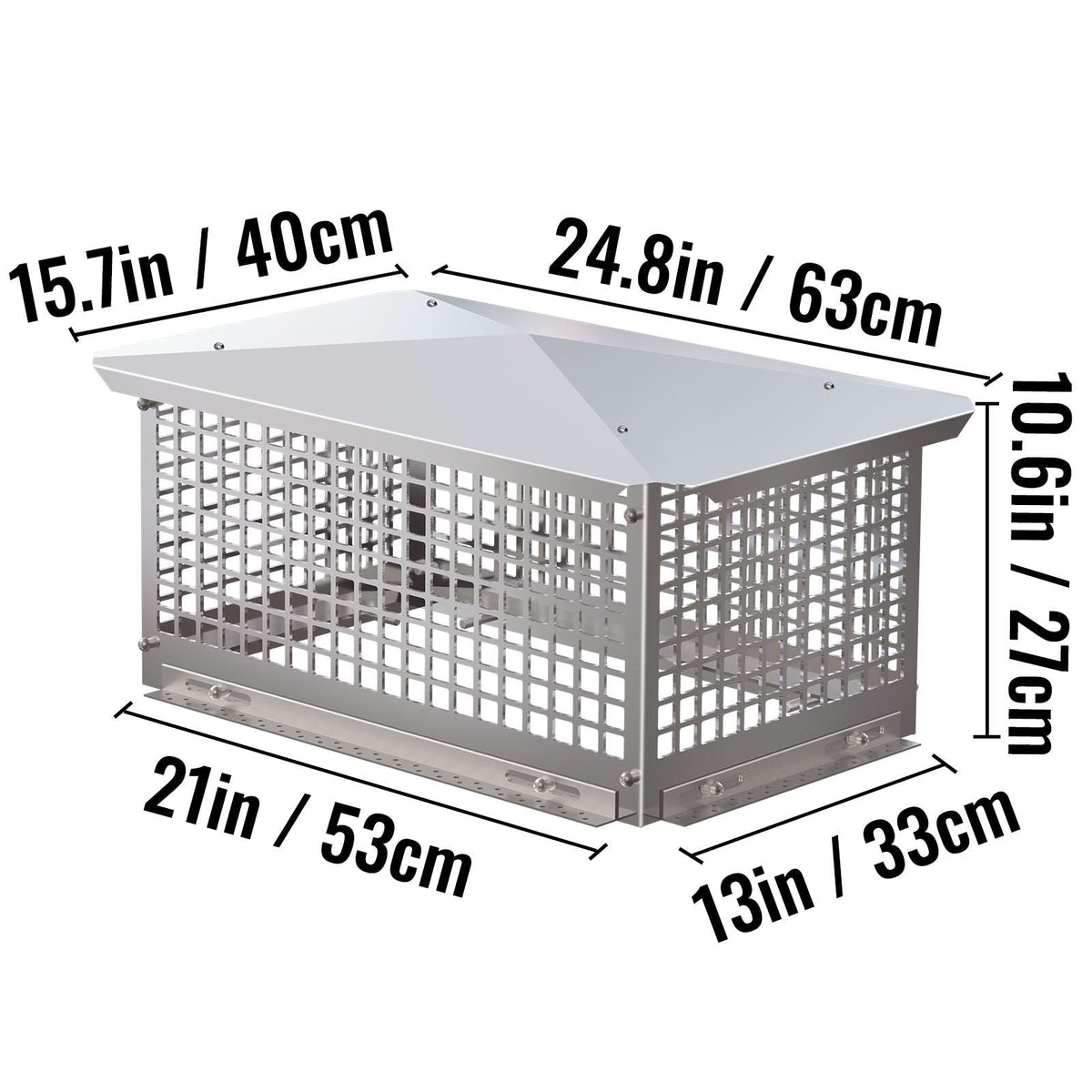 Chimney Cap, 13\" x 21\" Flue Caps, 304 Stainless Steel Fireplace Chimney Cover, Adjustable Metal Spark Arrestor with Bolts Screws, Mesh Chimney Flue Cover for Outside Existing Clay Flue Tile