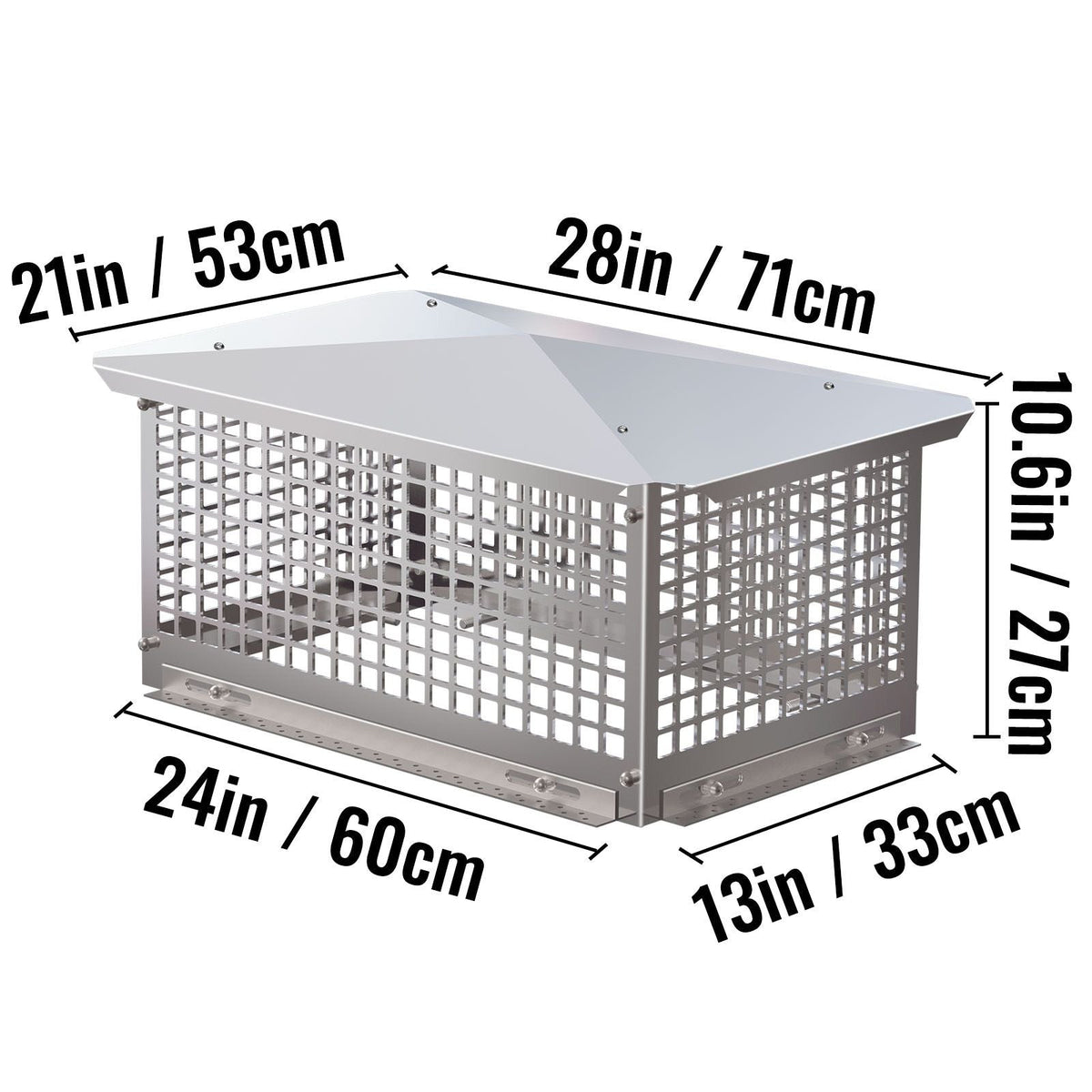 Chimney Cap, 13\" x 24\" Flue Caps, 304 Stainless Steel Fireplace Chimney Cover, Adjustable Metal Spark Arrestor with Bolts Screws, Mesh Chimney Flue Cover for Outside Existing Clay Flue Tile