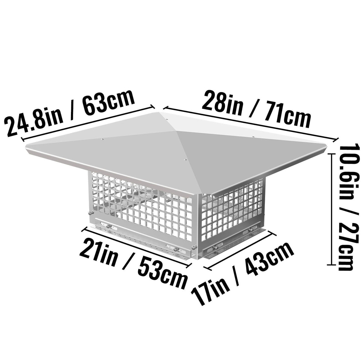 Chimney Cap, 17\" x 21\" Flue Caps, 304 Stainless Steel Fireplace Chimney Cover, Adjustable Metal Spark Arrestor with Bolts Screws, Mesh Chimney Flue Cover for Outside Existing Clay Flue Tile