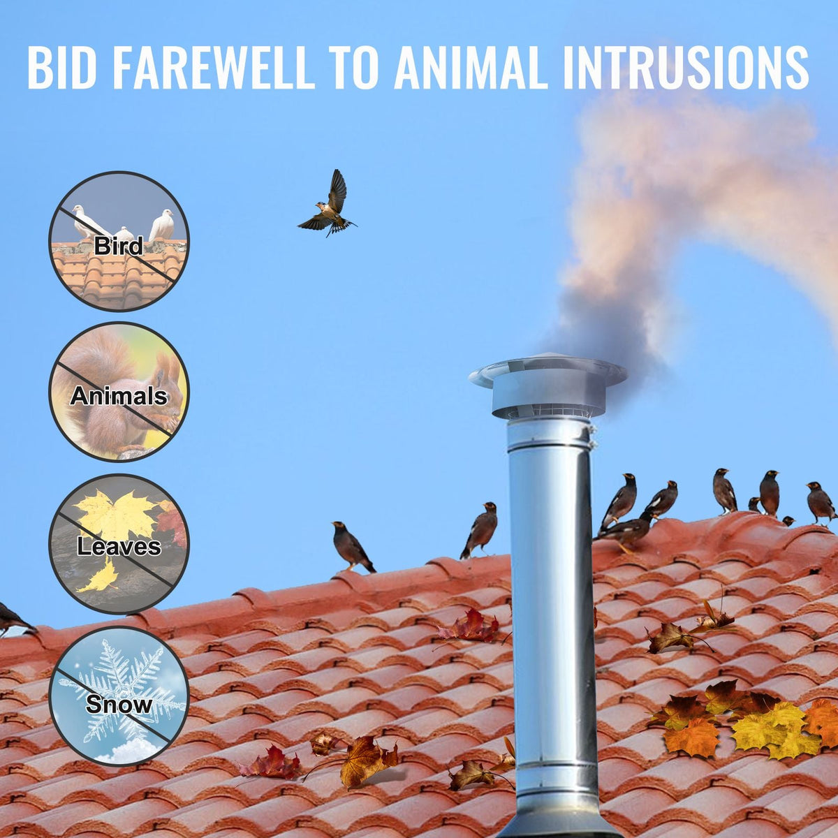 Chimney Cap, 6 inch, 304 Stainless Steel Round Roof Rain Cap, 11.81-inch Increased Caps, All Weather & Reinforced Screws & Easy Installation, for Perfect Insulation Vent Cover Outside, Silver